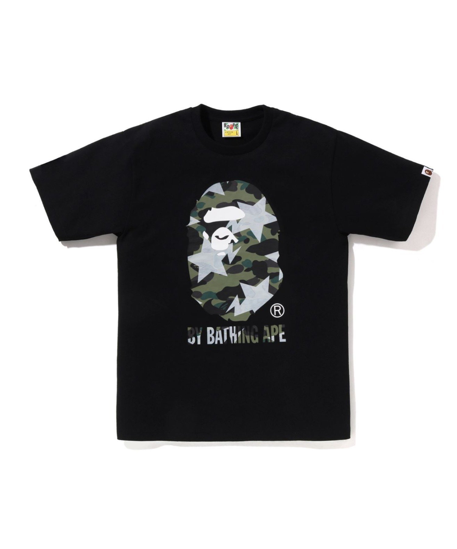 【ア ベイシング エイプ/A BATHING APE】のSTA OVER PRINT 1ST CAMO BY BATHING APE TEE インテリア・キッズ・メンズ・レディースファッション・服の通販 founy(ファニー) 　ファッション　Fashion　レディースファッション　Fashion for Women　インナー　Innerwear　コレクション　Collection, Seasonal Line　ショート　Short, Short Length　スリーブ　Sleeve, Long Sleeve / Short Sleeve　フロント　Front, Front Design　プリント　Print, Printed Pattern　モチーフ　Motif, Design Theme　ラバー　Rubber, Rubber Sole　定番　Standard, Basic Item　BK×GR|ID: prp329100004928181 ipo3291000000036980633