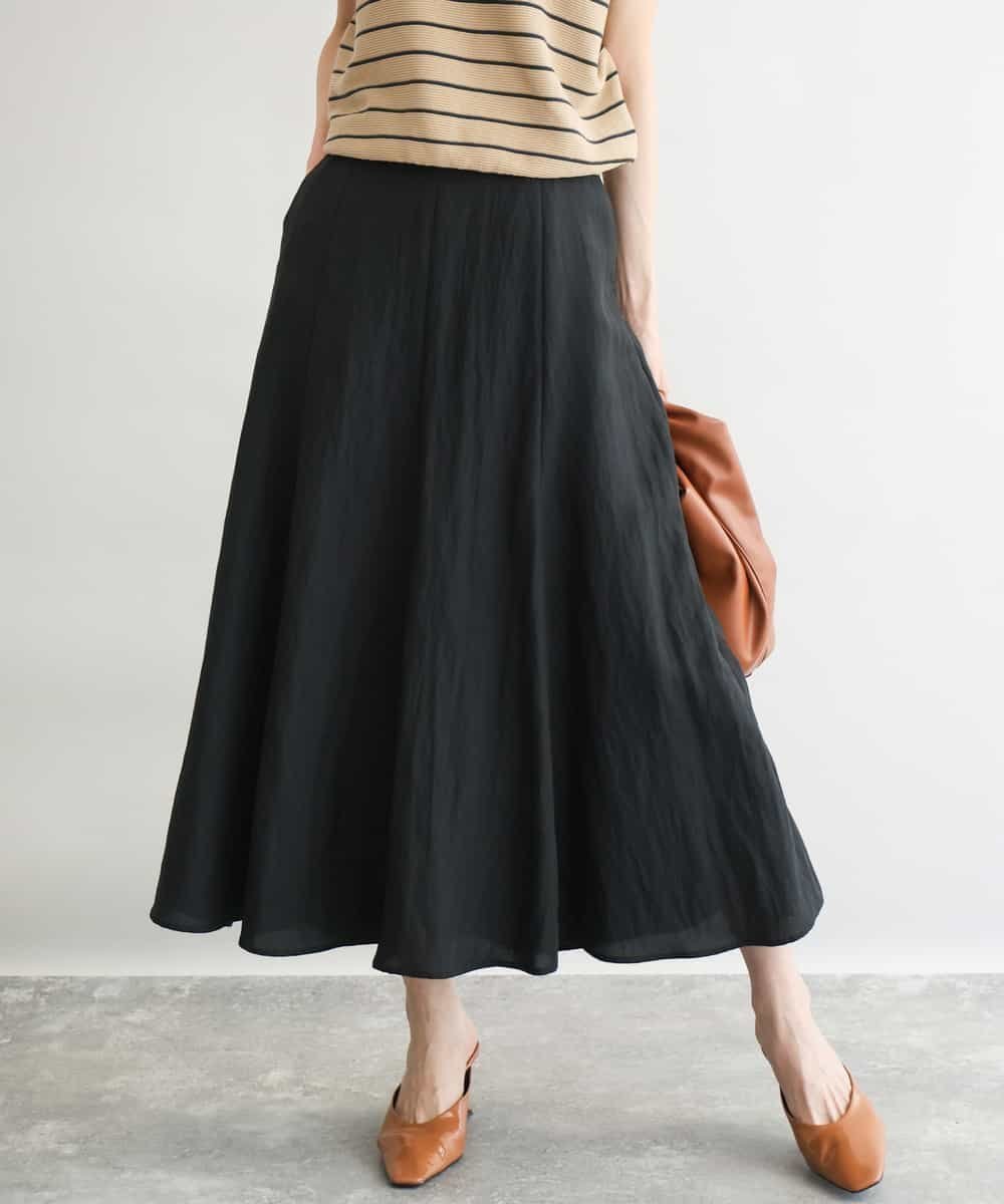 【エムケイ ミッシェルクラン/MK MICHEL KLEIN】のUVカット/洗える リネン混フレアースカート インテリア・キッズ・メンズ・レディースファッション・服の通販 founy(ファニー) 　ファッション　Fashion　レディースファッション　Fashion for Women　スカート　Skirts　春　Spring　洗える　Machine Washable　秋　Autumn　くるぶし　Ankle-Length　セットアップ　Set-Up, Coordinated Outfit　なめらか　Smooth, Silky Texture　パターン　Pattern, Design Print　フレア　Flare, Flared　フレアースカート　Flared Skirt, A-Line Skirt　ポケット　Pocket, Pocket Detail　マーメイド　Mermaid, Fishtail Silhouette　リネン　Linen, Linen Fabric　冬　Winter / This Winter　夏　Summer　ブラック|ID: prp329100004928232 ipo3291000000036981194