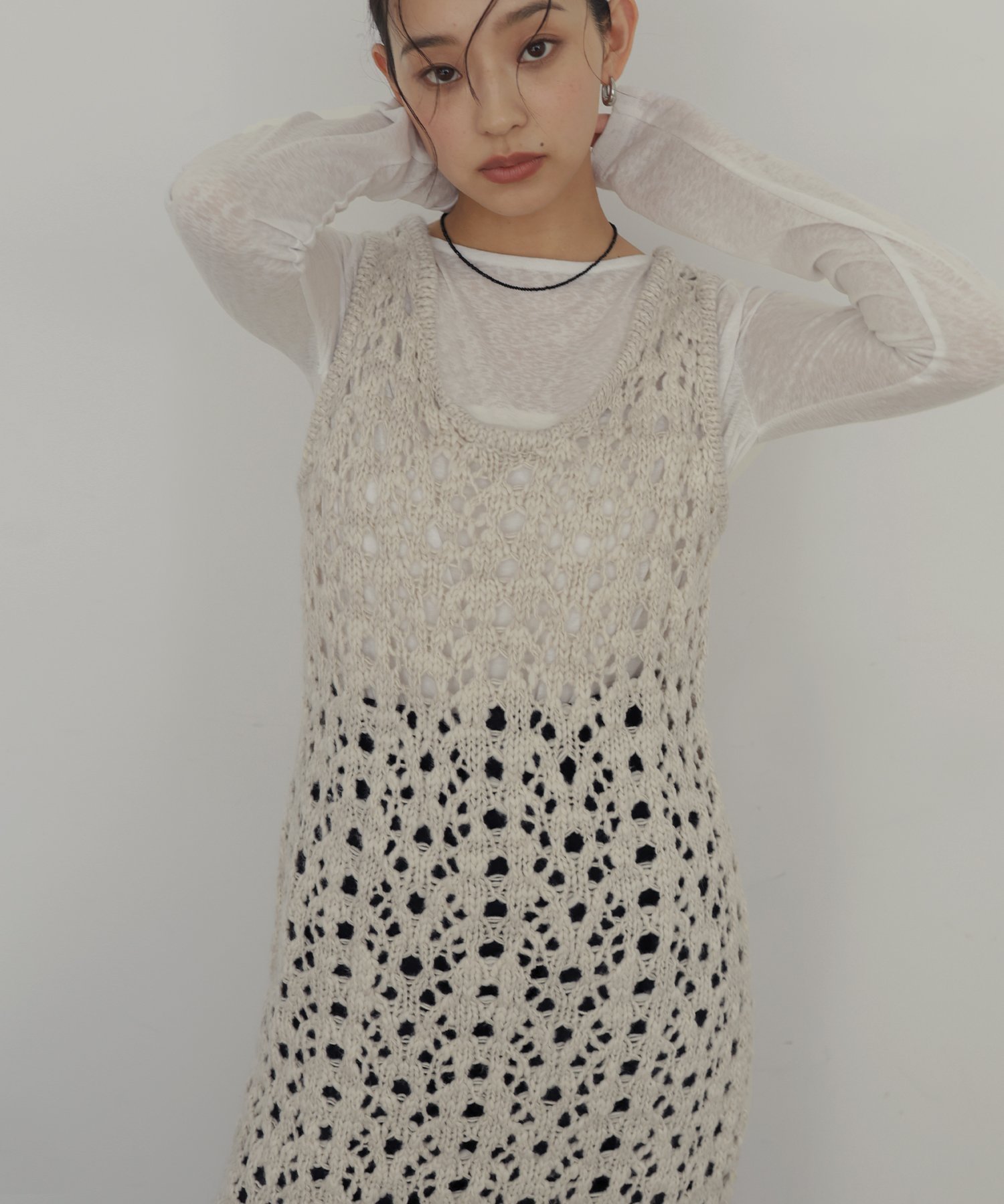 【ヘラム/hellam】のメッシュニットワンピース インテリア・キッズ・メンズ・レディースファッション・服の通販 founy(ファニー) 　ファッション　Fashion　レディースファッション　Fashion for Women　ワンピース　Dresses　ニットワンピース　Knit Dresses　トレンド　Trend, Trending Now　アイボリー|ID: prp329100004928263 ipo3291000000036981478