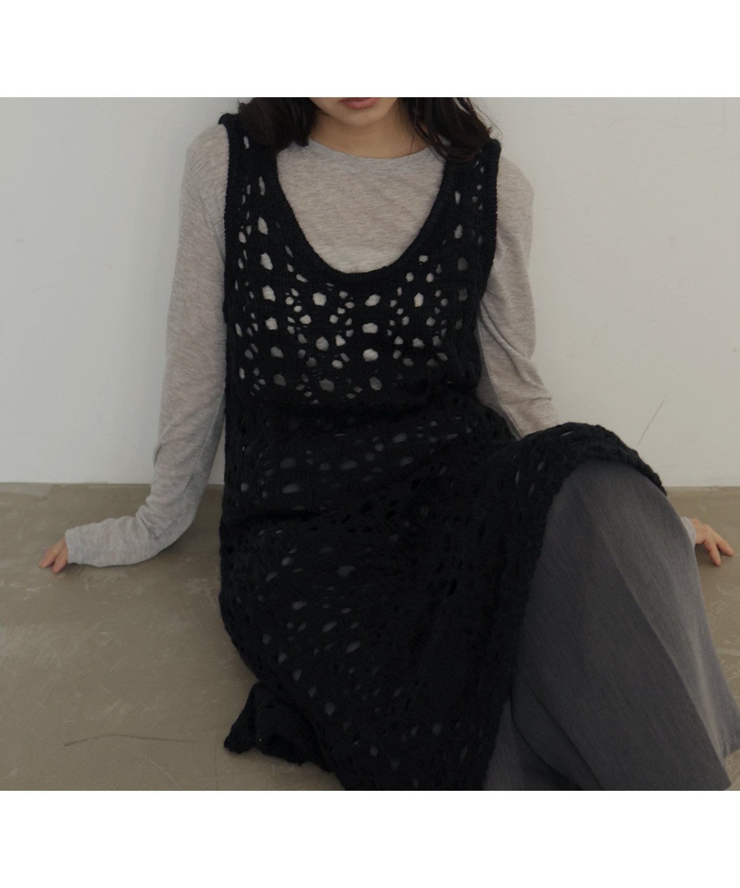 【ヘラム/hellam】のメッシュニットワンピース インテリア・キッズ・メンズ・レディースファッション・服の通販 founy(ファニー) 　ファッション　Fashion　レディースファッション　Fashion for Women　ワンピース　Dresses　ニットワンピース　Knit Dresses　トレンド　Trend, Trending Now　ブラック|ID: prp329100004928263 ipo3291000000036981482