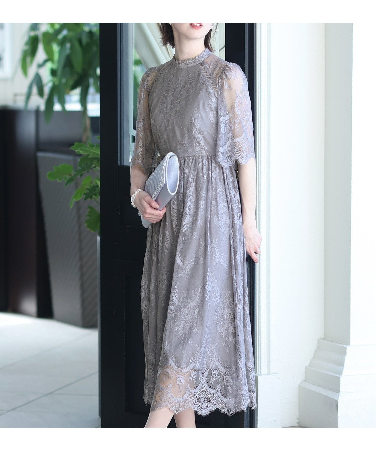 【プールヴー/PourVous】のオケージョンドレスお呼ばれ ワンピース結婚式 フォーマル同窓会 パーティードレス インテリア・キッズ・メンズ・レディースファッション・服の通販 founy(ファニー) 　ファッション　Fashion　レディースファッション　Fashion for Women　ワンピース　Dresses　フォーマル・パーティードレス・結婚式用ドレス　Elegant & Casual Dresses　ギャザー　Gathered, Ruffled　クラシカル　Classical, Vintage-Inspired　シアー　Sheer, See-Through　スカラップ　Scallop, Scalloped Edge　ドレス　Dress, One-Piece　フォーマル　Formal, Dressy　レース　Lace, Lace Fabric　楽ちん　Easy Fit, Comfortable　おすすめ　Recommended / Our Picks　セレモニー　Ceremony　結婚式　Wedding　二次会　After Party　ブルーグレー|ID: prp329100004932925 ipo3291000000037025890