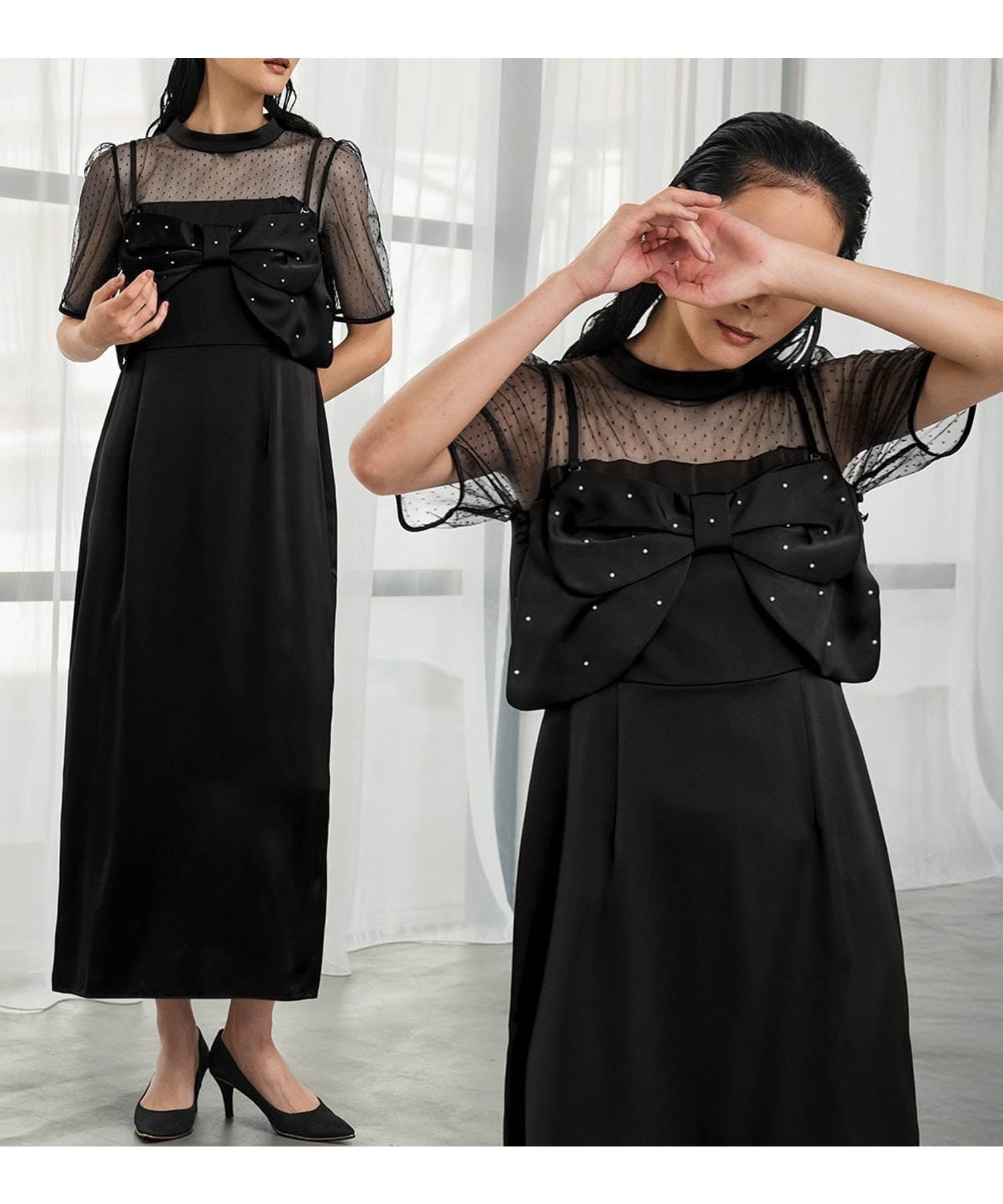 【その他のブランド/Other】のドットリボンビスチェ マルチウェイ ドレス 結婚式 ワンピース パーティードレス インテリア・キッズ・メンズ・レディースファッション・服の通販 founy(ファニー) 　ファッション　Fashion　レディースファッション　Fashion for Women　ワンピース　Dresses　フォーマル・パーティードレス・結婚式用ドレス　Elegant & Casual Dresses　エレガント 上品　Elegant　オケージョン　Occasion Wear　サテン　Satin, Glossy Fabric　シンプル　Simple, Minimal　ドット　Polka Dot, Dot Pattern　ドレス　Dress, One-Piece　パール　Pearl, Pearl Accent　ビスチェ　Bustier, Corset Top　フォーマル　Formal, Dressy　半袖　Short Sleeve, Half Sleeve　モダン　Modern, Contemporary　ヨーク　Yoke, Yoke Design　リボン　Ribbon, Bow　再入荷　Restock / Back in Stock　おすすめ　Recommended / Our Picks　結婚式　Wedding　披露宴　Wedding Reception　二次会　After Party　BK|ID: prp329100004932944 ipo3291000000037026026