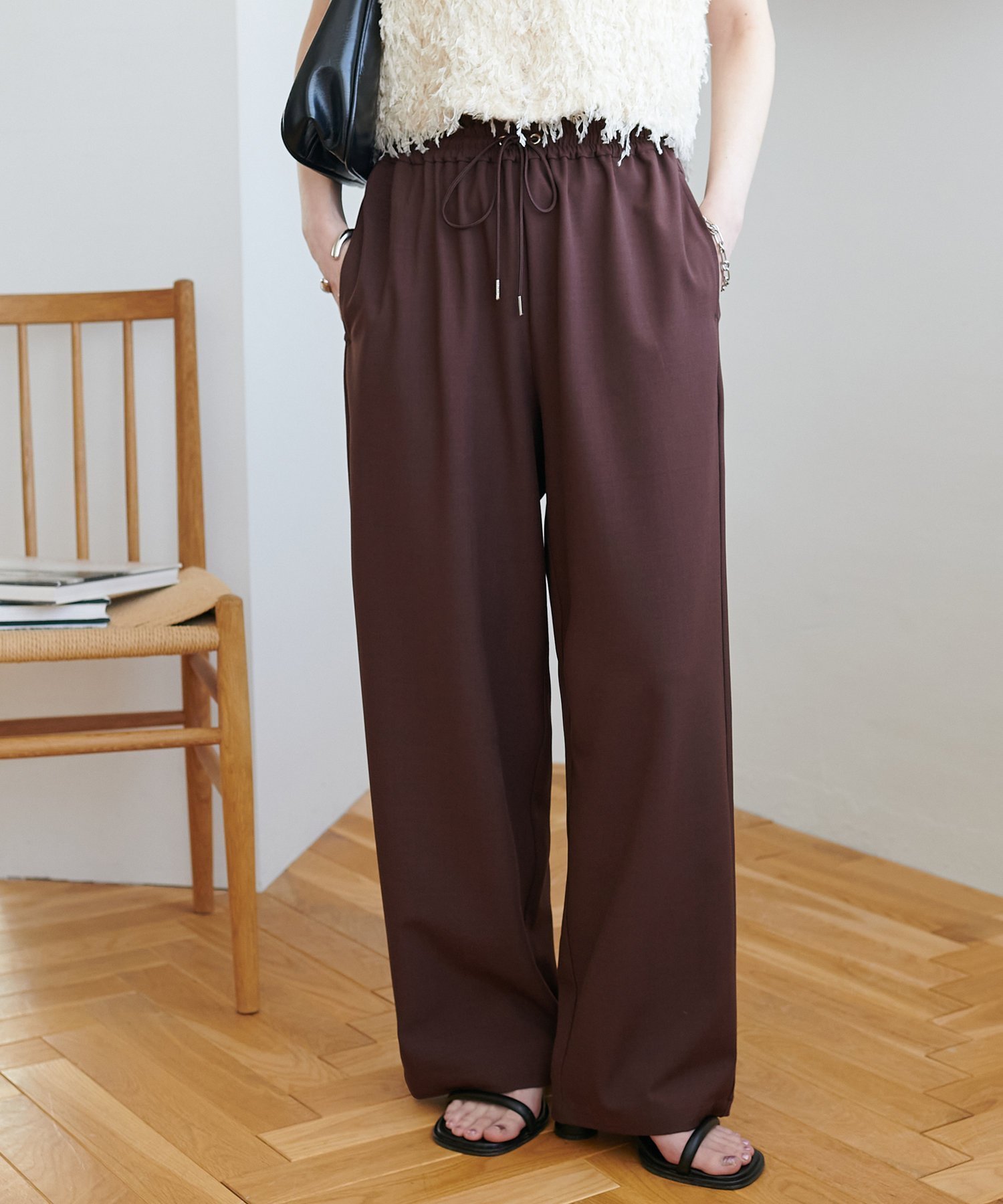 【ディスコート/Discoat】の《22色展開/7サイズ展開》-3kg見え!とろみイージーパンツ【ユニセックス】 インテリア・キッズ・メンズ・レディースファッション・服の通販 founy(ファニー) 　ファッション　Fashion　レディースファッション　Fashion for Women　パンツ　Pants & Trousers　春　Spring　秋　Autumn　カーディガン　Cardigan, Knitwear　ギャザー　Gathered, Ruffled　コンパクト　Compact, Small Size　シアー　Sheer, See-Through　スウェット / スエット　Sweatshirt, Sweatwear　とろみ　Fluid, Flowy Fabric　フロント　Front, Front Design　半袖　Short Sleeve, Half Sleeve　メンズ　Men's, Menswear　リボン　Ribbon, Bow　楽ちん　Easy Fit, Comfortable　おすすめ　Recommended / Our Picks　夏　Summer　ブラウン|ID: prp329100004932945 ipo3291000000037026051