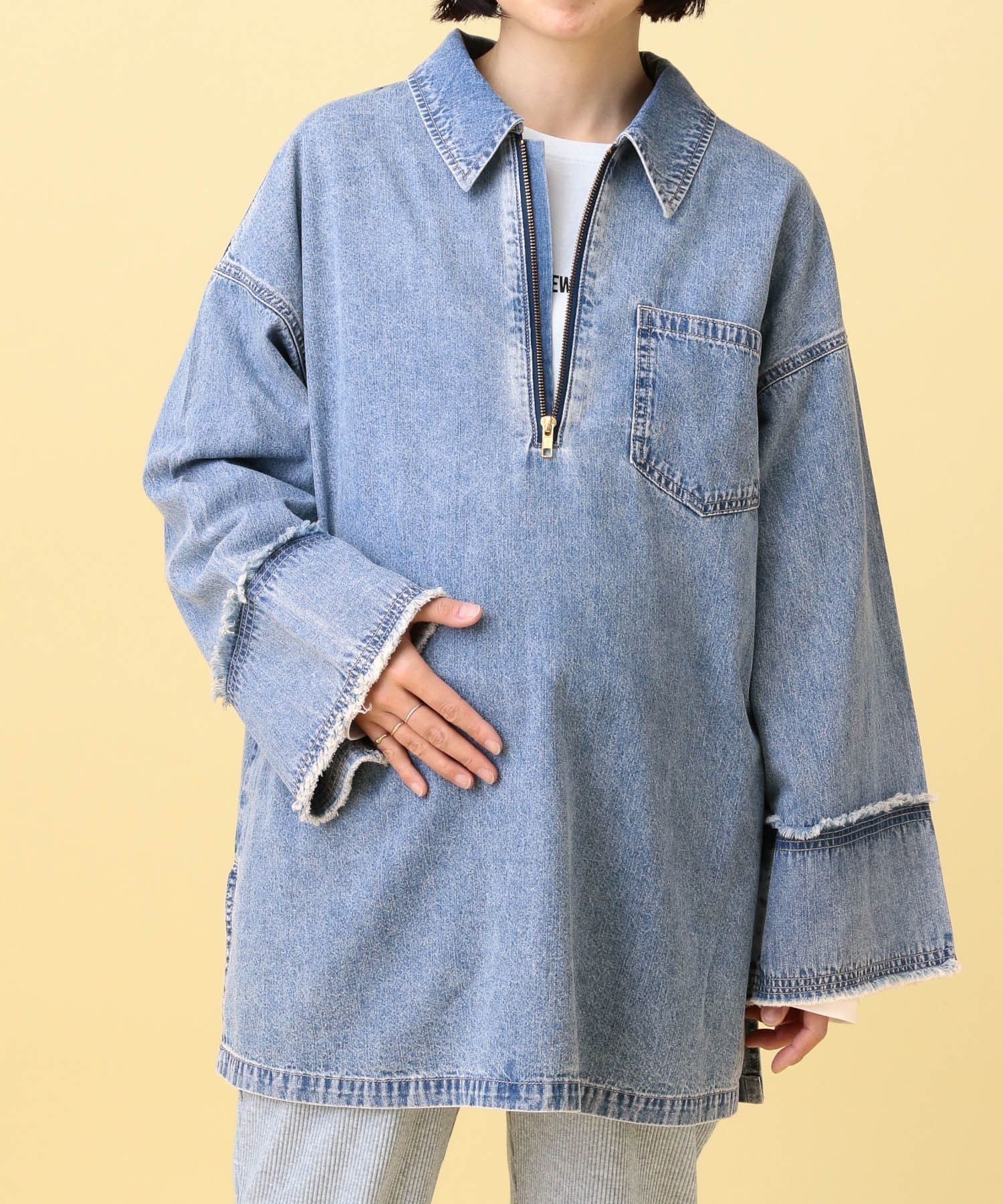 【レプシィム ローリーズファーム/LEPSIM LOWRYS FARM】の【産前・産後対応】マタニティ/デニムZIPチュニック インテリア・キッズ・メンズ・レディースファッション・服の通販 founy(ファニー) 　ファッション　Fashion　キッズファッション　Fashion for Kids　おすすめ　Recommended / Our Picks　インナー　Innerwear　チュニック　Tunic, Long Top　デニム　Denim, Jeans Material　フリンジ　Fringe, Tassel　フレア　Flare, Flared　レース　Lace, Lace Fabric　ブルー82|ID: prp329100004932996 ipo3291000000037026404