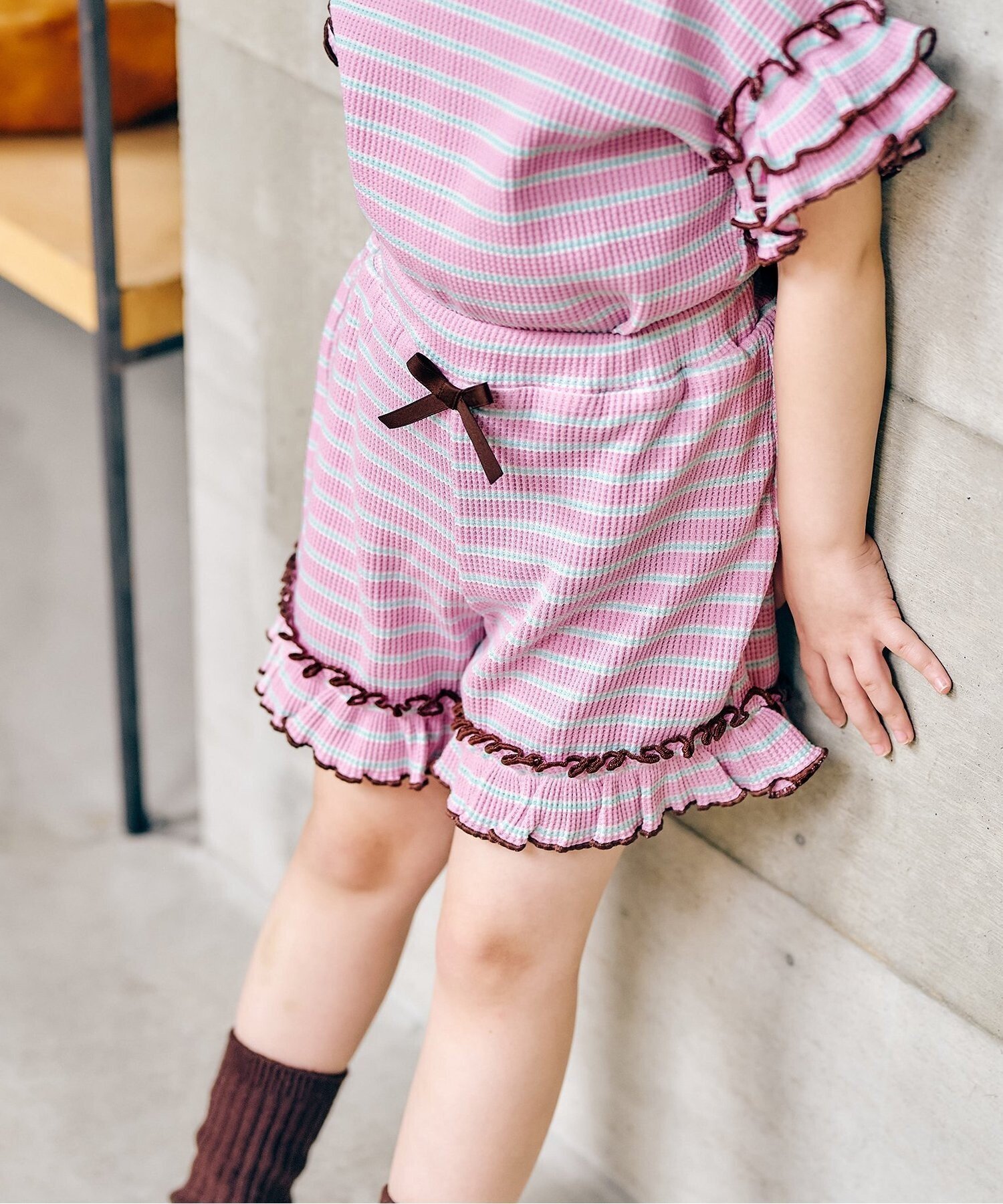 【エフオー オンラインストア/F.O.Online Store / KIDS】のWEB限定 ワッフルショートパンツ ショート丈 インテリア・キッズ・メンズ・レディースファッション・服の通販 founy(ファニー) 　ファッション　Fashion　キッズファッション　Fashion for Kids　ボトムス　Bottoms　ショート　Short, Short Length　ボーダー柄|ID: prp329100004932998 ipo3291000000037026417