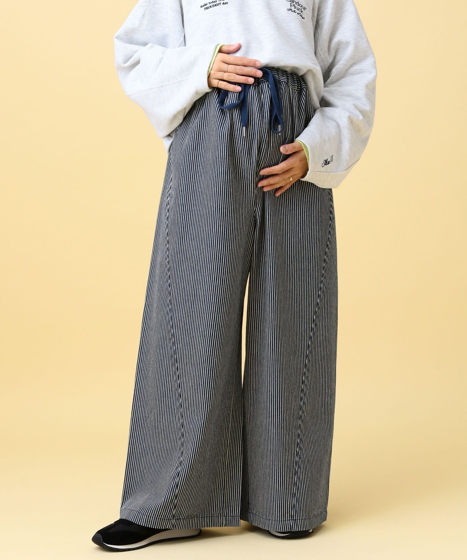 【レプシィム ローリーズファーム/LEPSIM LOWRYS FARM】の【産前・産後対応】マタニティ/ヒッコリーワイドパンツ インテリア・キッズ・メンズ・レディースファッション・服の通販 founy(ファニー) 　ファッション　Fashion　キッズファッション　Fashion for Kids　ボトムス　Bottoms　おすすめ　Recommended / Our Picks　ワイド　Wide, Wide Fit　ブルー85|ID: prp329100004933025 ipo3291000000037026611