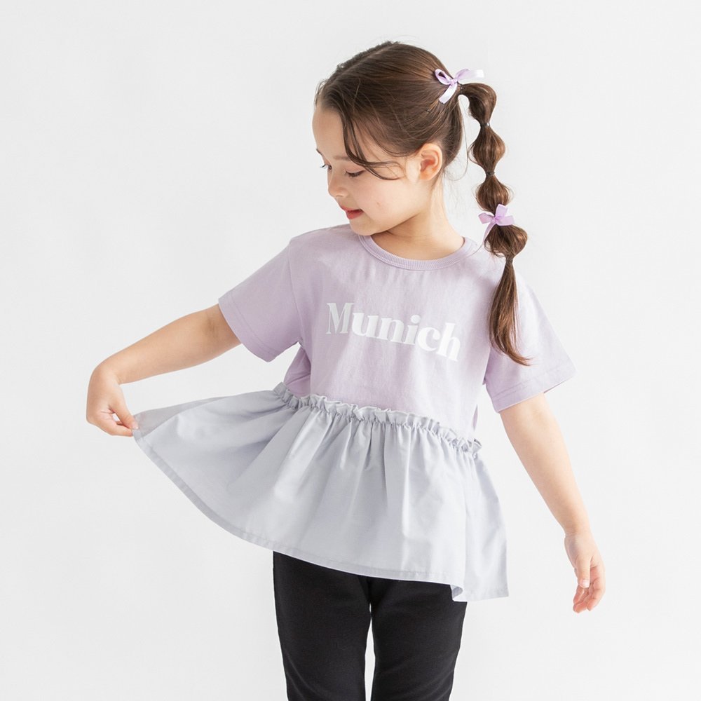 【ブランシェス/branshes / KIDS】の【DRC/WEB限定】異素材切替ロゴ半袖Tシャツ インテリア・キッズ・メンズ・レディースファッション・服の通販 founy(ファニー) 　ファッション　Fashion　キッズファッション　Fashion for Kids　切替　Switching, Contrast Panel　吸水　Absorbent, Quick-Dry　フリル　Frill, Ruffle　プリント　Print, Printed Pattern　ボーイズ　Boyish, Boy Style　半袖　Short Sleeve, Half Sleeve　プチプライス・低価格　Affordable / Budget Price　おすすめ　Recommended / Our Picks　46:ラベンダー|ID: prp329100004933033 ipo3291000000037026665