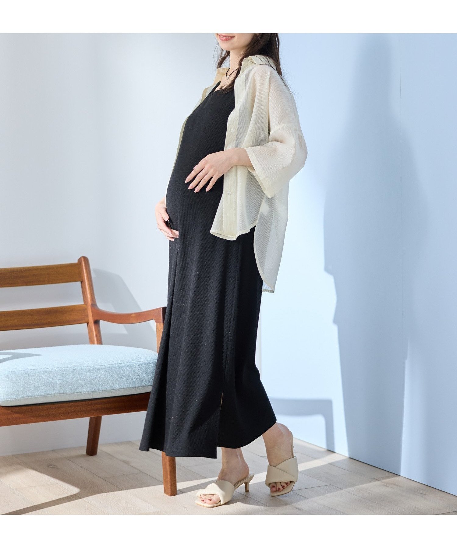 【その他のブランド/Other】のシアーストライプシャツ×ラメリブ ノースリ ワンピース/マタニティワンピース(マタニティ/授乳服)セット 授乳口付き 授乳楽々 妊婦服 産前・産後対応 インテリア・キッズ・メンズ・レディースファッション・服の通販 founy(ファニー) 　ファッション　Fashion　キッズファッション　Fashion for Kids　ワンピース　Dresses　アイボリー|ID: prp329100004933039 ipo3291000000037026708