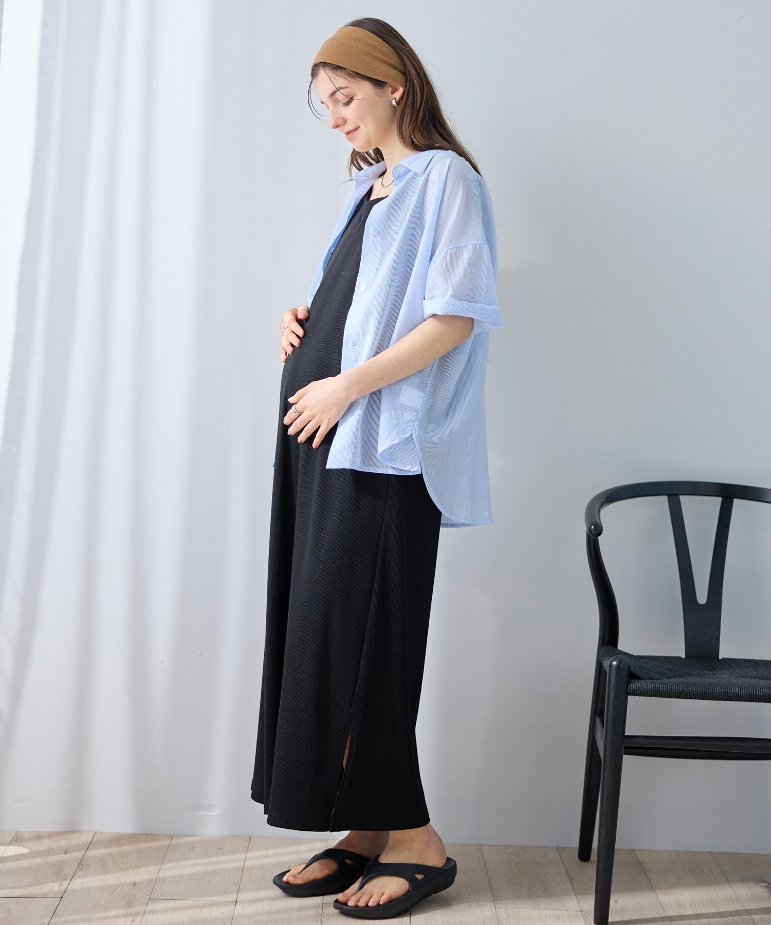 【その他のブランド/Other】のシアーストライプシャツ×ラメリブ ノースリ ワンピース/マタニティワンピース(マタニティ/授乳服)セット 授乳口付き 授乳楽々 妊婦服 産前・産後対応 インテリア・キッズ・メンズ・レディースファッション・服の通販 founy(ファニー) 　ファッション　Fashion　キッズファッション　Fashion for Kids　ワンピース　Dresses　ブラック|ID: prp329100004933039 ipo3291000000037026713