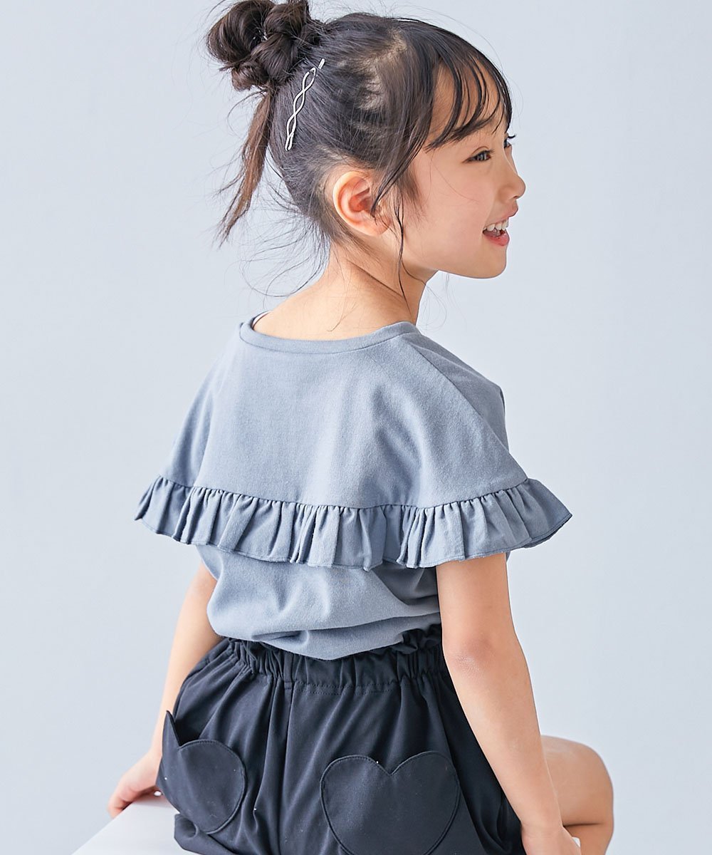 【デビロック/devirock / KIDS】のえらべる フリルデザイン 半袖Tシャツ 子供服 キッズ 女の子 フリル Tシャツ 26SS インテリア・キッズ・メンズ・レディースファッション・服の通販 founy(ファニー) 　ファッション　Fashion　キッズファッション　Fashion for Kids　ショート　Short, Short Length　デニム　Denim, Jeans Material　フリル　Frill, Ruffle　半袖　Short Sleeve, Half Sleeve　おすすめ　Recommended / Our Picks　夏　Summer　2026年　2026　010-バック-くすみブルー|ID: prp329100004933051 ipo3291000000037026800