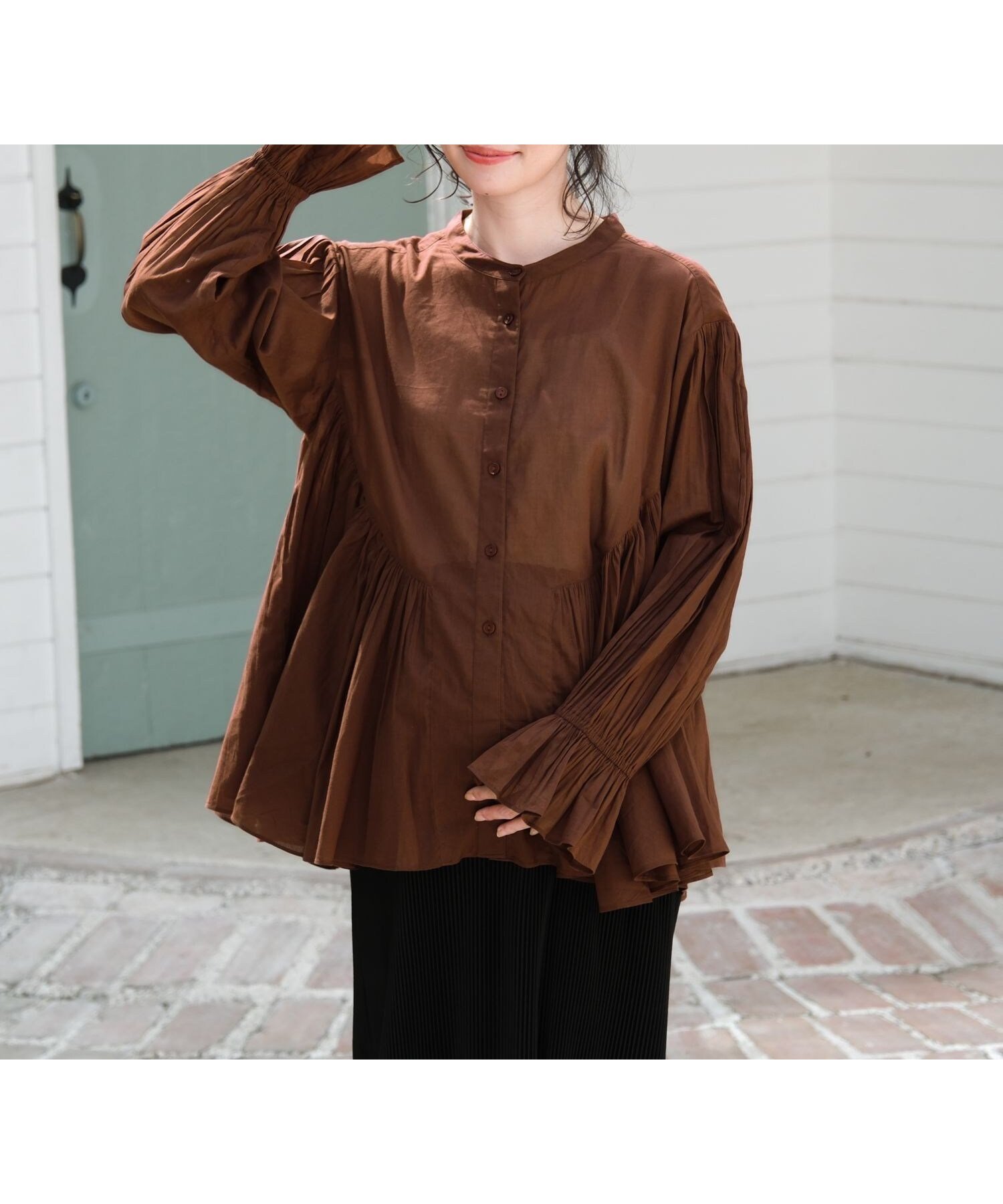 【レプシィム ローリーズファーム/LEPSIM LOWRYS FARM】の【産前・産後対応】マタニティ/ペプラムフレアブラウス インテリア・キッズ・メンズ・レディースファッション・服の通販 founy(ファニー) 　ファッション　Fashion　キッズファッション　Fashion for Kids　おすすめ　Recommended / Our Picks　インド　Indian Textile　フレア　Flare, Flared　ペプラム　Peplum, Flared Hem　ラウンド　Round, Round Neck　ブラウン58|ID: prp329100004933058 ipo3291000000037026861