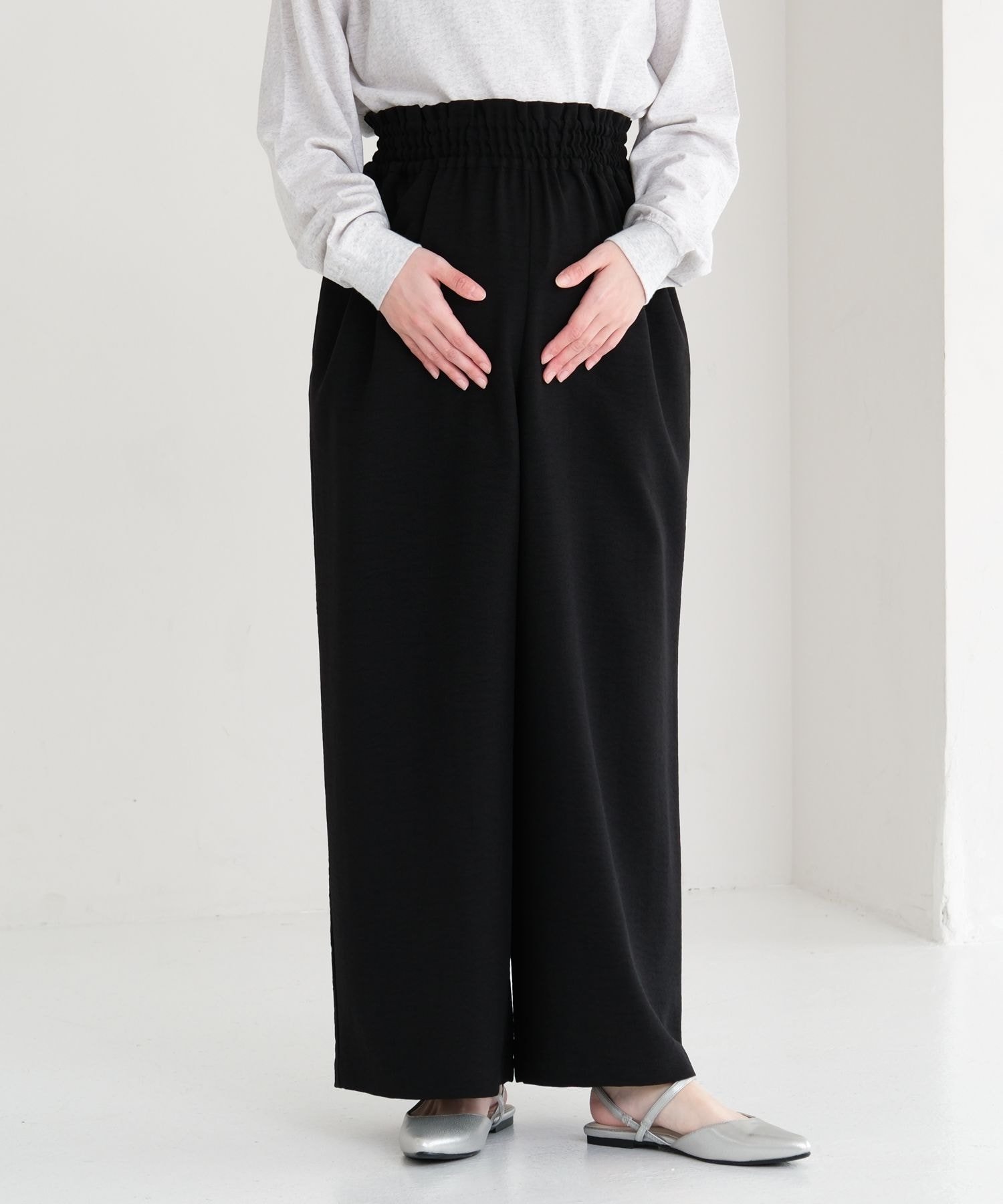 【レプシィム ローリーズファーム/LEPSIM LOWRYS FARM】の《リネンライクドライシリーズ》【産前・産後対応】マタニティ/ギャザーワイドパンツ インテリア・キッズ・メンズ・レディースファッション・服の通販 founy(ファニー) 　ファッション　Fashion　キッズファッション　Fashion for Kids　ボトムス　Bottoms　おすすめ　Recommended / Our Picks　ジャケット　Jacket, Outerwear　セットアップ　Set-Up, Coordinated Outfit　フリル　Frill, Ruffle　ルーズ　Loose, Oversized　レギュラー　Regular, Standard Fit　長袖　Long Sleeve, Full Sleeve　ブラック09|ID: prp329100004933145 ipo3291000000037027403