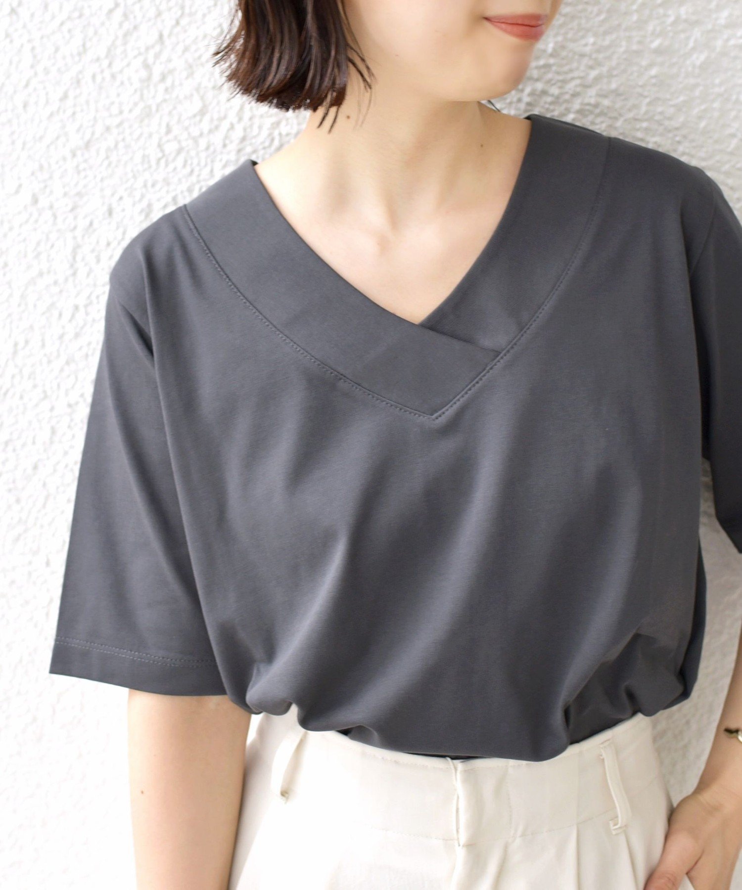 【シップス フォー ウィメン/SHIPS】の【WEB限定】 ネックが選べる2サイズ展開 オーガニックコットン バリエーションネック TEE インテリア・キッズ・メンズ・レディースファッション・服の通販 founy(ファニー) 　ファッション　Fashion　レディースファッション　Fashion for Women　インナー　Innerwear　コンパクト　Compact, Small Size　ベーシック　Basic, Essential　グレー系|ID: prp329100004933159 ipo3291000000037027492