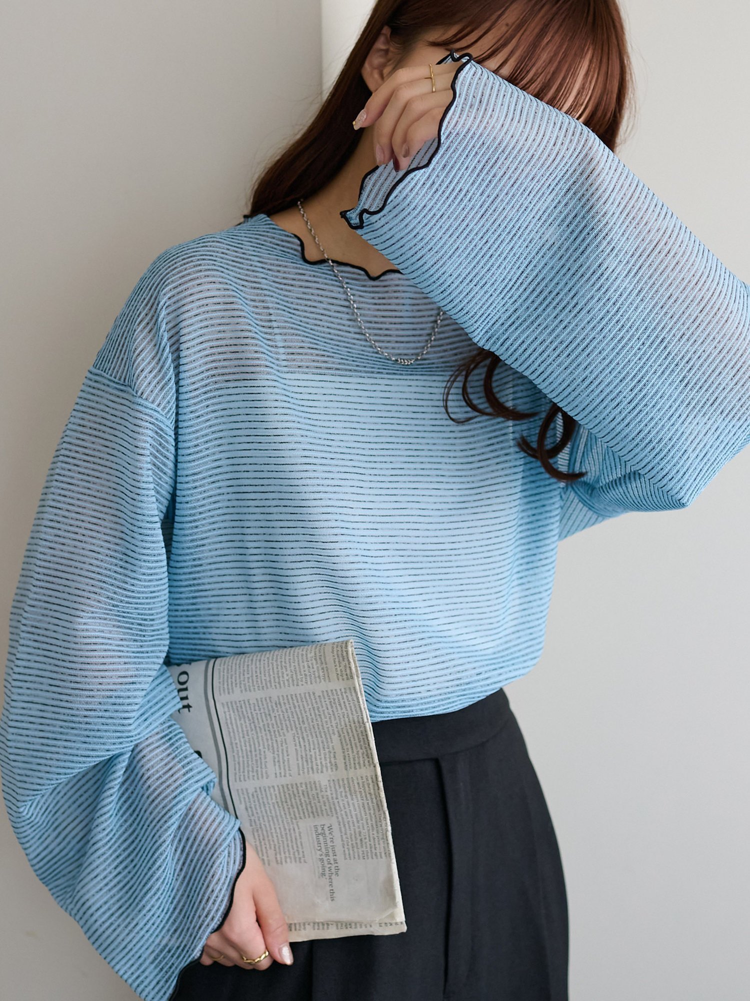 【ディスコート/Discoat】の【WEB限定】シアーボーダーロングスリーブ インテリア・キッズ・メンズ・レディースファッション・服の通販 founy(ファニー) 　ファッション　Fashion　レディースファッション　Fashion for Women　インナー　Innerwear　秋　Autumn　キャミソール　Camisole, Spaghetti Strap Top　スリーブ　Sleeve, Long Sleeve / Short Sleeve　トレンド　Trend, Trending Now　ビスチェ　Bustier, Corset Top　フィット　Fit, Slim Fit　ボーダー　Border, Stripe　ルーズ　Loose, Oversized　ワイド　Wide, Wide Fit　おすすめ　Recommended / Our Picks　ブルー|ID: prp329100004933171 ipo3291000000037027571