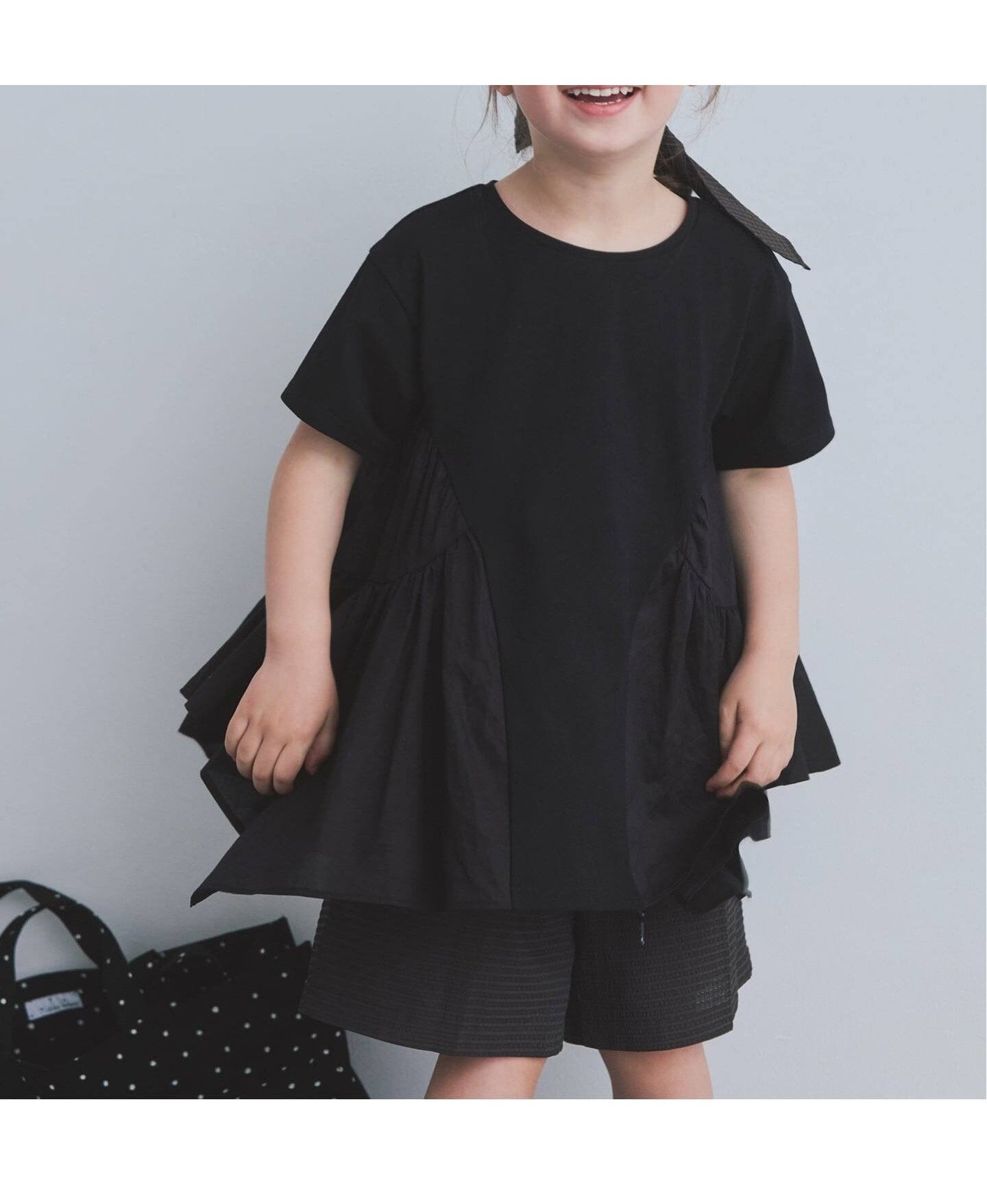 【イエナアンファン/IENA ENFANT / KIDS】のティアードテールカットソーチュニック kids インテリア・キッズ・メンズ・レディースファッション・服の通販 founy(ファニー) 　ファッション　Fashion　キッズファッション　Fashion for Kids　トップス・カットソー　Cut & Sew Tops　ギャザー　Gathered, Ruffled　スマート　Smart, Elegant　チュニック　Tunic, Long Top　フォルム　Silhouette, Form　ブラック|ID: prp329100004933199 ipo3291000000037027789