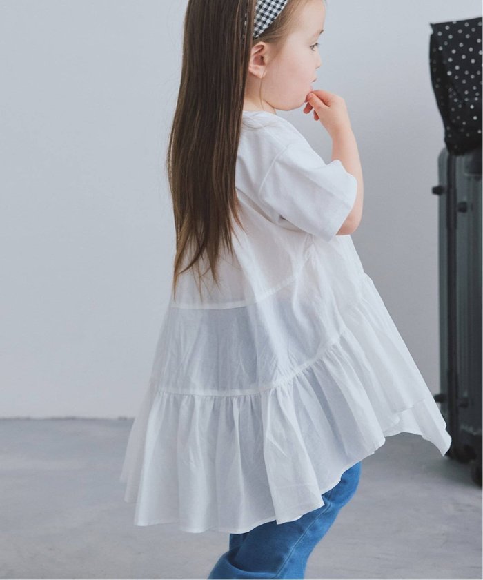 【イエナアンファン/IENA ENFANT / KIDS】のティアードテールカットソーチュニック kids インテリア・キッズ・メンズ・レディースファッション・服の通販 founy(ファウニー) https://founy.com/ ファッション Fashion キッズファッション Fashion for Kids トップス・カットソー Cut & Sew Tops ギャザー Gathered, Ruffled スマート Smart, Elegant チュニック Tunic, Long Top フォルム Silhouette, Form |ID: prp329100004933199 ipo3291000000037306193