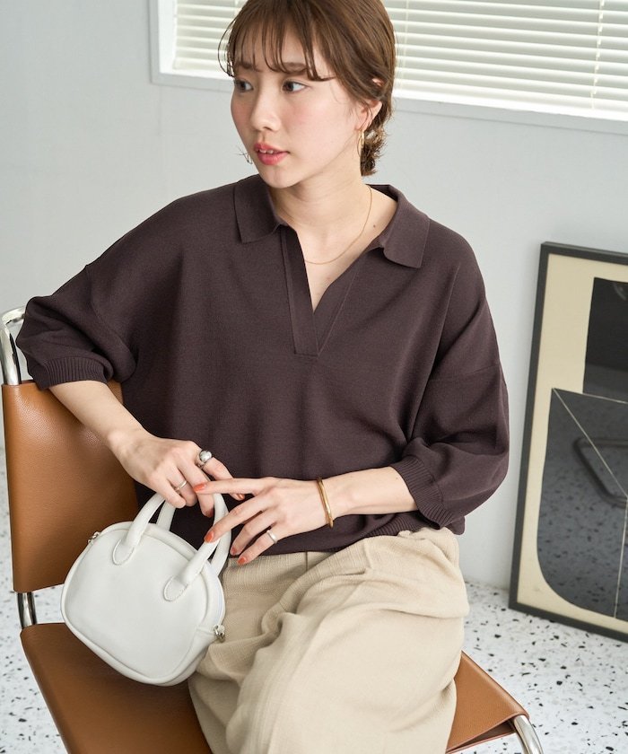 【フリークスストア/FREAK'S STORE】の半袖ポロ襟スキッパーサマーニット【限定展開】 インテリア・キッズ・メンズ・レディースファッション・服の通販 founy(ファニー) 　ファッション　Fashion　レディースファッション　Fashion for Women　トップス・カットソー　Cut & Sew Tops　ニット　Knit Tops & Sweaters　2026年　2026　イエロー　Yellow　サマー　Summer, Summer Style　シンプル　Simple, Minimal　スキッパー　Skipper, Open Collar　ポロシャツ　Polo Shirt, Collared Tee　半袖　Short Sleeve, Half Sleeve　夏　Summer　S/S・春夏　SS, Spring/Summer, Warm Season　ブラウン|ID: prp329100004933204 ipo3291000000037027821