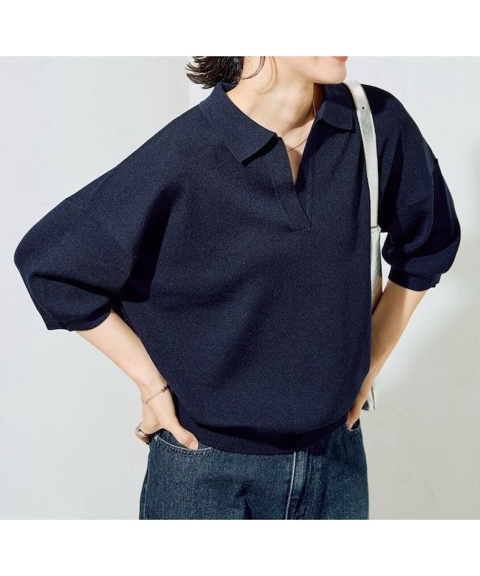 【フリークスストア/FREAK'S STORE】の半袖ポロ襟スキッパーサマーニット【限定展開】 インテリア・キッズ・メンズ・レディースファッション・服の通販 founy(ファニー) 　ファッション　Fashion　レディースファッション　Fashion for Women　トップス・カットソー　Cut & Sew Tops　ニット　Knit Tops & Sweaters　2026年　2026　イエロー　Yellow　サマー　Summer, Summer Style　シンプル　Simple, Minimal　スキッパー　Skipper, Open Collar　ポロシャツ　Polo Shirt, Collared Tee　半袖　Short Sleeve, Half Sleeve　夏　Summer　S/S・春夏　SS, Spring/Summer, Warm Season　ネイビー|ID: prp329100004933204 ipo3291000000037027831