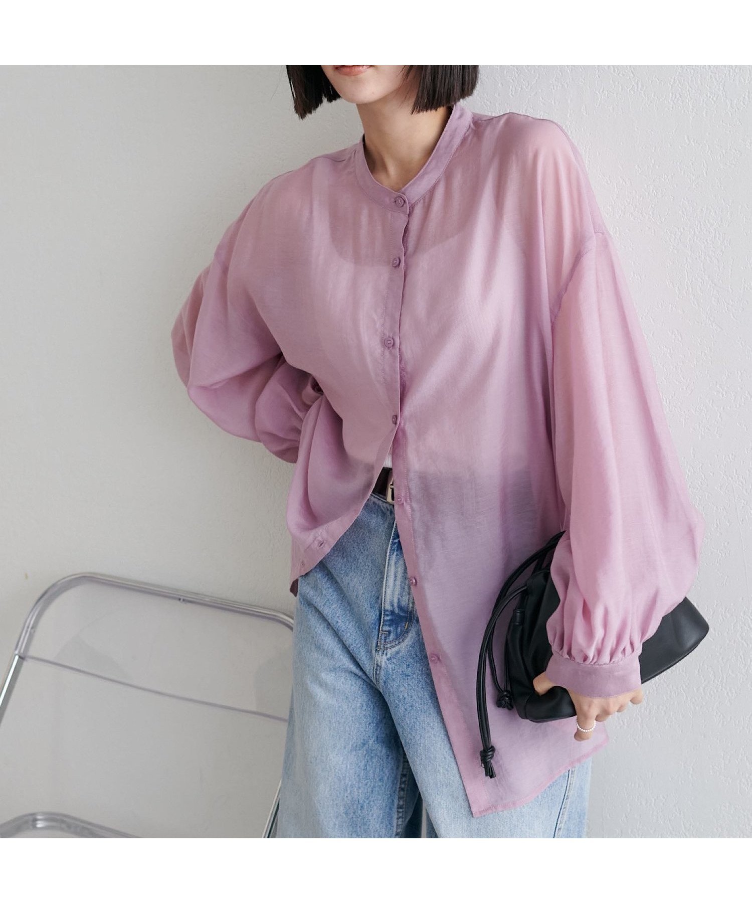 【ディスコート/Discoat】のシアーバンドカラーシャツ《WEB限定カラーあり》 インテリア・キッズ・メンズ・レディースファッション・服の通販 founy(ファニー) 　ファッション　Fashion　レディースファッション　Fashion for Women　トップス・カットソー　Cut & Sew Tops　シャツ・ブラウス・オフィスカジュアル　Elegant Blouses & Button-Ups　おすすめ　Recommended / Our Picks　キャミソール　Camisole, Spaghetti Strap Top　夏　Summer　春　Spring　S/S・春夏　SS, Spring/Summer, Warm Season　バイオレット|ID: prp329100004933215 ipo3291000000037027894