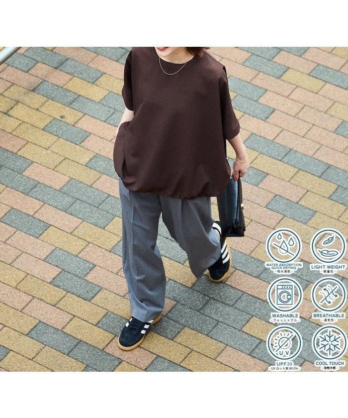 【フリークスストア/FREAK'S STORE】の限定展開 UVカット・接触冷感・吸水速乾 AiRide(エアライド) ドルマンスリーブ 半袖 TEE インテリア・キッズ・メンズ・レディースファッション・服の通販 founy(ファニー) 　ファッション　Fashion　レディースファッション　Fashion for Women　トップス・カットソー　Cut & Sew Tops　洗える　Machine Washable　吸水　Absorbent, Quick-Dry　軽量　Lightweight, Ultra Light　シンプル　Simple, Minimal　ストレート　Straight, Straight Cut　デニム　Denim, Jeans Material　ドローコード　Drawcord, Drawstring Cord　バランス　Balance, Style Balance　フォルム　Silhouette, Form　ボトム　Bottoms, Lower Wear　半袖　Short Sleeve, Half Sleeve　リラックス　Relax, Relaxed Fit　S/S・春夏　SS, Spring/Summer, Warm Season　おすすめ　Recommended / Our Picks　夏　Summer　旅行　Travel　2026年　2026　ブラウン|ID: prp329100004933222 ipo3291000000037027945