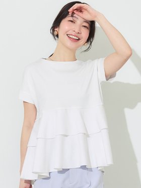 【コカ/COCA】の異素材切り替え2段フリルTシャツ 人気、トレンドファッション・服の通販 founy(ファニー) ファッション Fashion レディースファッション Fashion for Women トップス・カットソー Cut & Sew Tops シャツ・ブラウス・オフィスカジュアル Elegant Blouses & Button-Ups ロングTシャツ・Tシャツ Longline T-Shirts & Tees 春 Spring カットソー Cut and Sewn Top 切替 Switching, Contrast Panel シンプル Simple, Minimal スキニー Skinny, Slim Fit スラックス Slacks, Dress Pants スリーブ Sleeve, Long Sleeve / Short Sleeve チュニック Tunic, Long Top ティアード Tiered, Tiered Style テーパード Tapered, Tapered Pants デニム Denim, Jeans Material ドッキング Docking, Mixed Material フェミニン Feminine, Girly フリル Frill, Ruffle フレア Flare, Flared フレンチ French, French Style ボトム Bottoms, Lower Wear ボーダー Border, Stripe ポケット Pocket, Pocket Detail 夏 Summer 2026年 2026 |ID:prp329100004933245