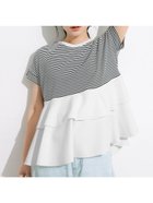 【コカ/COCA】の異素材切り替え2段フリルTシャツ 人気、トレンドファッション・服の通販 founy(ファニー) ファッション Fashion レディースファッション Fashion for Women トップス・カットソー Cut & Sew Tops シャツ・ブラウス・オフィスカジュアル Elegant Blouses & Button-Ups ロングTシャツ・Tシャツ Longline T-Shirts & Tees 春 Spring カットソー Cut and Sewn Top 切替 Switching, Contrast Panel シンプル Simple, Minimal スキニー Skinny, Slim Fit スラックス Slacks, Dress Pants スリーブ Sleeve, Long Sleeve / Short Sleeve チュニック Tunic, Long Top ティアード Tiered, Tiered Style テーパード Tapered, Tapered Pants デニム Denim, Jeans Material ドッキング Docking, Mixed Material フェミニン Feminine, Girly フリル Frill, Ruffle フレア Flare, Flared フレンチ French, French Style ボトム Bottoms, Lower Wear ボーダー Border, Stripe ポケット Pocket, Pocket Detail 夏 Summer 2026年 2026 thumbnail Border|ID: prp329100004933245 ipo3291000000037028158