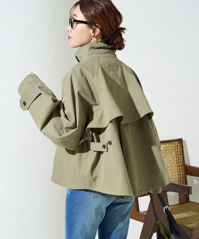 【フリークスストア/FREAK'S STORE】のショートフレアトレンチコート【限定展開】 インテリア・キッズ・メンズ・レディースファッション・服の通販 founy(ファニー) 　ファッション　Fashion　レディースファッション　Fashion for Women　アウター　Coat / Outerwear Collection　コート・ロングコート・ピーコート　Long Coats, Peacoats & More　トレンチコート / 春秋の定番アウター　Trench Coats　ショート　Short, Short Length　シンプル　Simple, Minimal　スタンド　Stand Collar, Upright Stand　デニム　Denim, Jeans Material　バランス　Balance, Style Balance　フレア　Flare, Flared　ロング　Long, Long-Length　ワイド　Wide, Wide Fit　S/S・春夏　SS, Spring/Summer, Warm Season　おすすめ　Recommended / Our Picks　夏　Summer　2026年　2026　オリーブ|ID: prp329100004933261 ipo3291000000037028373