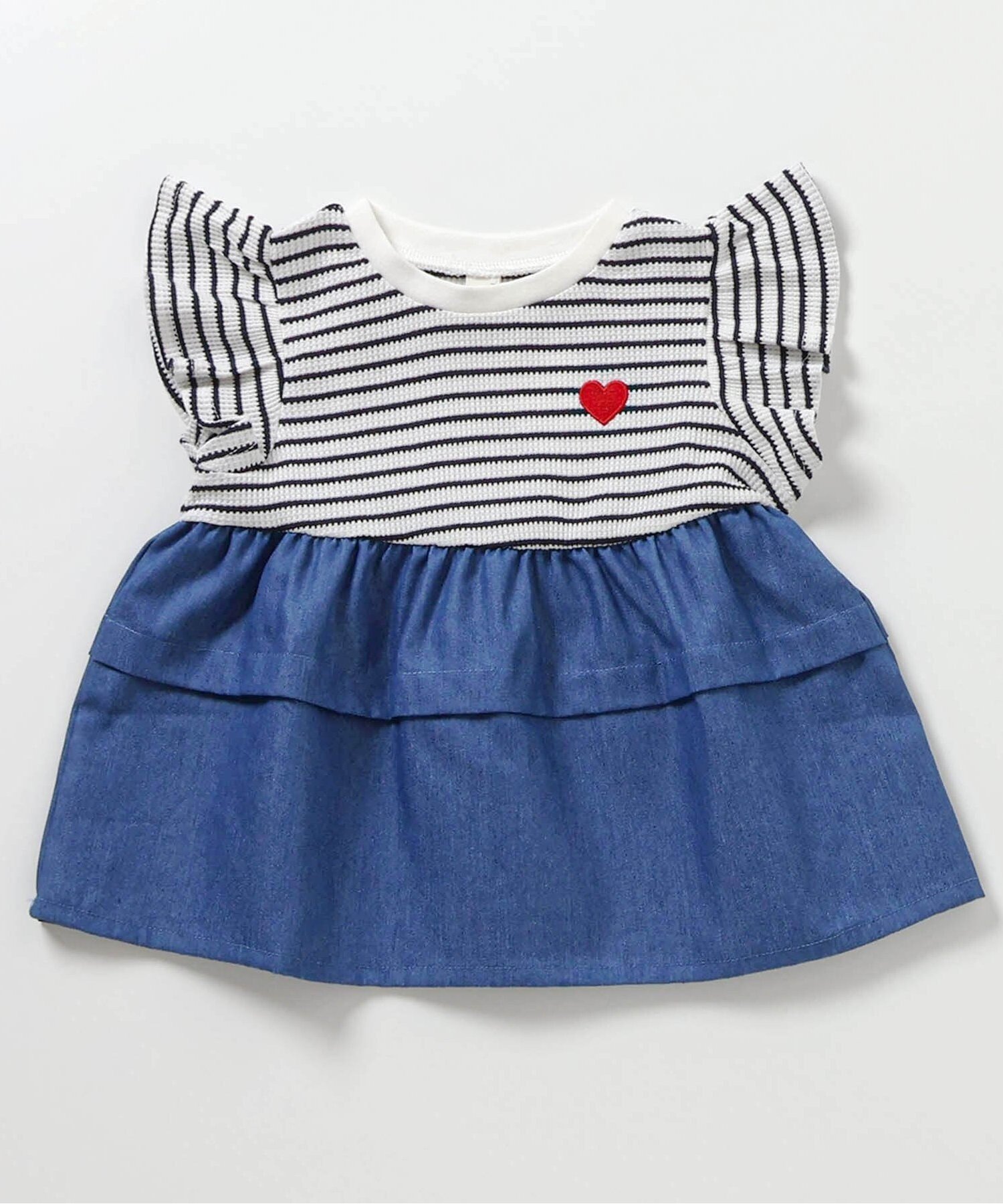 【エフオー オンラインストア/F.O.Online Store / KIDS】のWEB限定 ティアードタックドッキングトップス インテリア・キッズ・メンズ・レディースファッション・服の通販 founy(ファニー) 　ファッション　Fashion　キッズファッション　Fashion for Kids　トップス・カットソー　Cut & Sew Tops　半袖　Short Sleeve, Half Sleeve　ボーダー柄|ID: prp329100004933274 ipo3291000000037028559