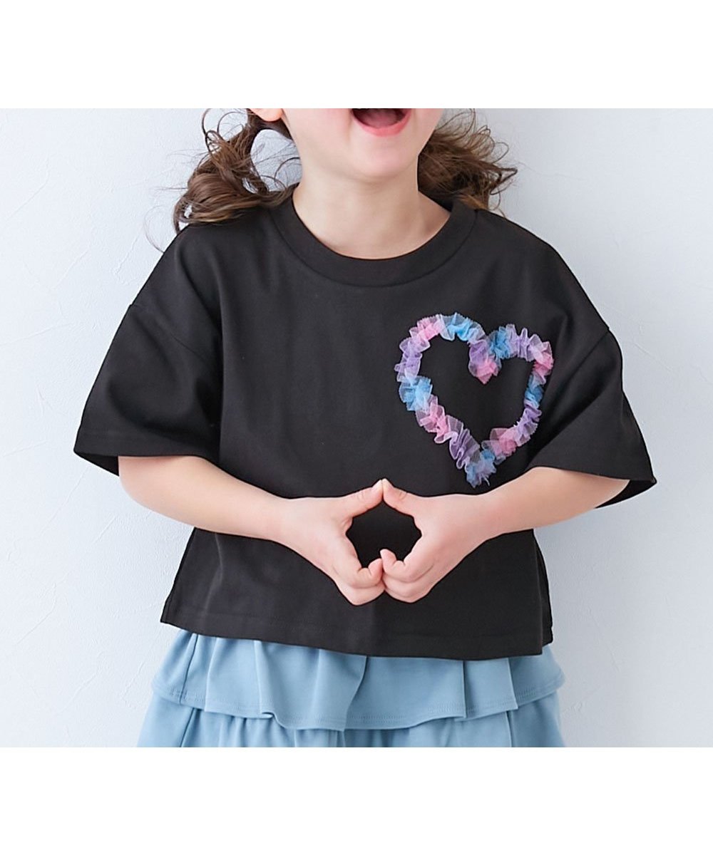 【デビロック/devirock / KIDS】のチュールモチーフ 半袖Tシャツ 子供服 キッズ 女の子 ハート リボン Tシャツ 26SS 人気、トレンドファッション・服の通販 founy(ファニー) 　ファッション　Fashion　キッズファッション　Fashion for Kids　チュール　Tulip, Tulip Motif　デニム　Denim, Jeans Material　トレンド　Trend, Trending Now　半袖　Short Sleeve, Half Sleeve　リボン　Ribbon, Bow　ワイド　Wide, Wide Fit　おすすめ　Recommended / Our Picks　2026年　2026　 other-1|ID: prp329100004933277 ipo3291000000037028592