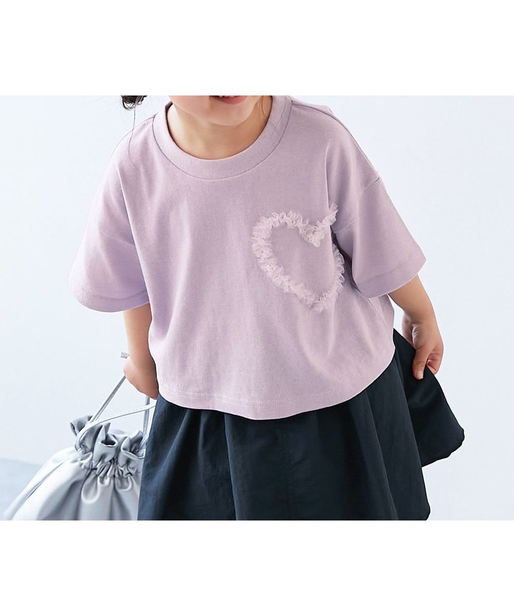 【デビロック/devirock / KIDS】のチュールモチーフ 半袖Tシャツ 子供服 キッズ 女の子 ハート リボン Tシャツ 26SS インテリア・キッズ・メンズ・レディースファッション・服の通販 founy(ファニー) 　ファッション　Fashion　キッズファッション　Fashion for Kids　チュール　Tulip, Tulip Motif　デニム　Denim, Jeans Material　トレンド　Trend, Trending Now　半袖　Short Sleeve, Half Sleeve　リボン　Ribbon, Bow　ワイド　Wide, Wide Fit　おすすめ　Recommended / Our Picks　2026年　2026　003-ライラック|ID: prp329100004933277 ipo3291000000037028594
