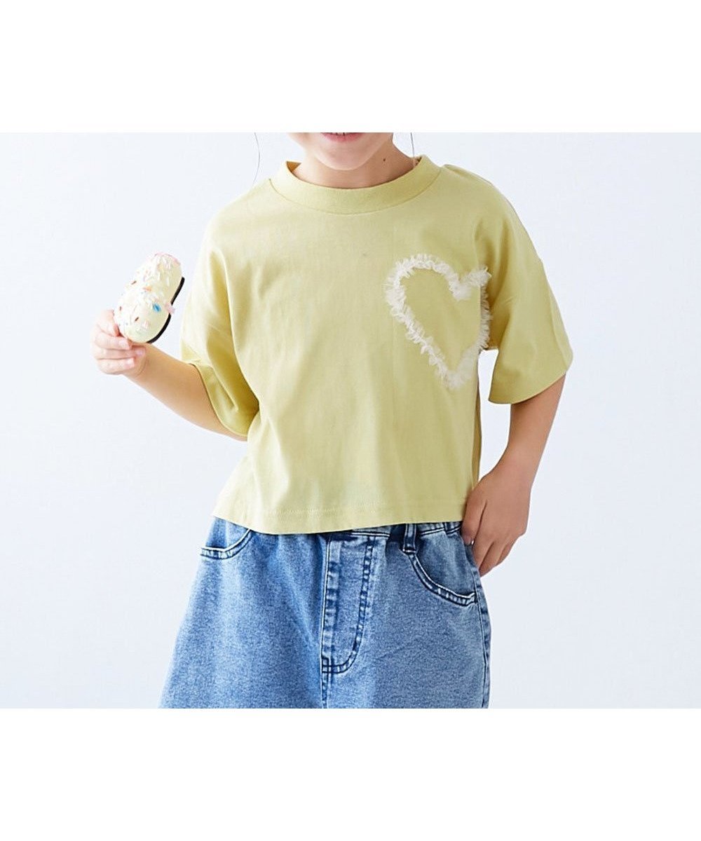 【デビロック/devirock / KIDS】のチュールモチーフ 半袖Tシャツ 子供服 キッズ 女の子 ハート リボン Tシャツ 26SS インテリア・キッズ・メンズ・レディースファッション・服の通販 founy(ファニー) 　ファッション　Fashion　キッズファッション　Fashion for Kids　チュール　Tulip, Tulip Motif　デニム　Denim, Jeans Material　トレンド　Trend, Trending Now　半袖　Short Sleeve, Half Sleeve　リボン　Ribbon, Bow　ワイド　Wide, Wide Fit　おすすめ　Recommended / Our Picks　2026年　2026　005-Sイエロー|ID: prp329100004933277 ipo3291000000037028597