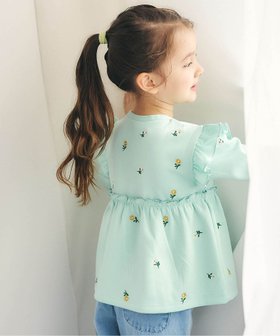 【エフオー オンラインストア/F.O.Online Store / KIDS】の総柄刺繍ペプラムフリルトップス 人気、トレンドファッション・服の通販 founy(ファニー) ファッション Fashion キッズファッション Fashion for Kids トップス・カットソー Cut & Sew Tops 長袖 Long Sleeve, Full Sleeve |ID:prp329100004933278