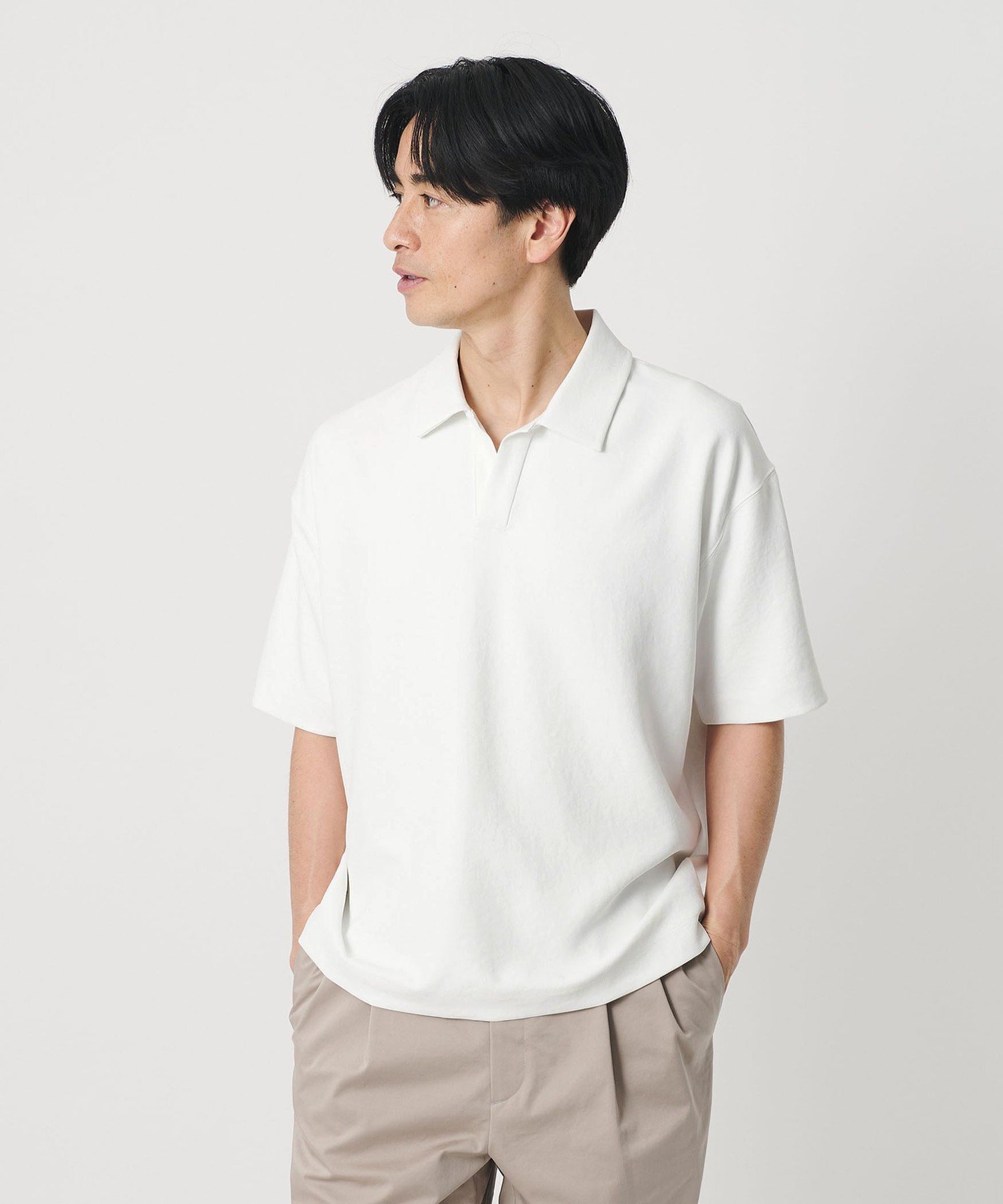 【ビューティ&ユース ユナイテッドアローズ/BEAUTY&YOUTH / UNITED ARROWS / MEN】のフュージョン ツイル スキッパー Tシャツ UVカット 透け防止 ストレッチ インテリア・キッズ・メンズ・レディースファッション・服の通販 founy(ファニー) 　ファッション　Fashion　メンズファッション　Fashion for Men　カーゴパンツ　Cargo Pants, Utility Pants　シンプル　Simple, Minimal　スウェット / スエット　Sweatshirt, Sweatwear　スキッパー　Skipper, Open Collar　ストレッチ　Stretch, Stretchy Fabric　スラックス　Slacks, Dress Pants　ダウン　Down, Puffer　ツイル　Twist, Twisted Detail　デニム　Denim, Jeans Material　バランス　Balance, Style Balance　ファブリック　Fabric, Textile　ベーシック　Basic, Essential　ワイド　Wide, Wide Fit　ワッシャー　Washer, Crinkled Finish　日本製　Made In Japan　エレガント 上品　Elegant　WHITE|ID: prp329100004933313 ipo3291000000037028874