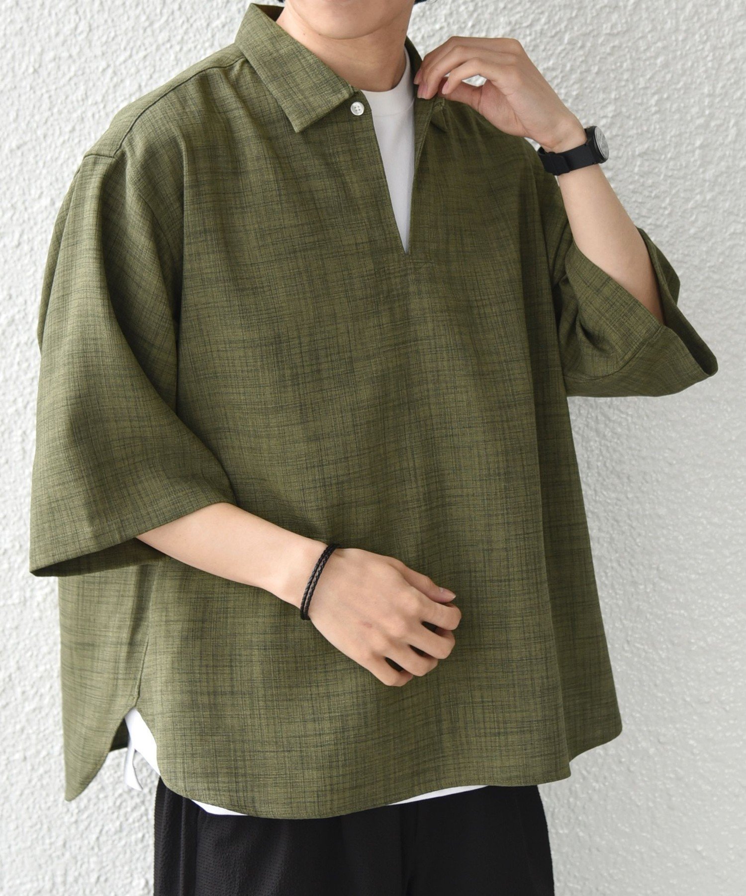 【シップス/SHIPS / MEN】のSHIPS any UVカット FUTURE LINEN CANVAS リネンライク スキッパー プルオーバーシャツ インテリア・キッズ・メンズ・レディースファッション・服の通販 founy(ファニー) 　ファッション　Fashion　メンズファッション　Fashion for Men　トップス・カットソー　Cut & Sew Tops　メンズシャツ　Shirts　スキッパー　Skipper, Open Collar　セットアップ　Set-Up, Coordinated Outfit　テクスチャー　Texture, Textured Fabric　定番　Standard, Basic Item　人気　Popular, Best Seller　フロント　Front, Front Design　リゾート　Resort, Vacation Style　リラックス　Relax, Relaxed Fit　夏　Summer　オリーブ|ID: prp329100004933326 ipo3291000000037028954