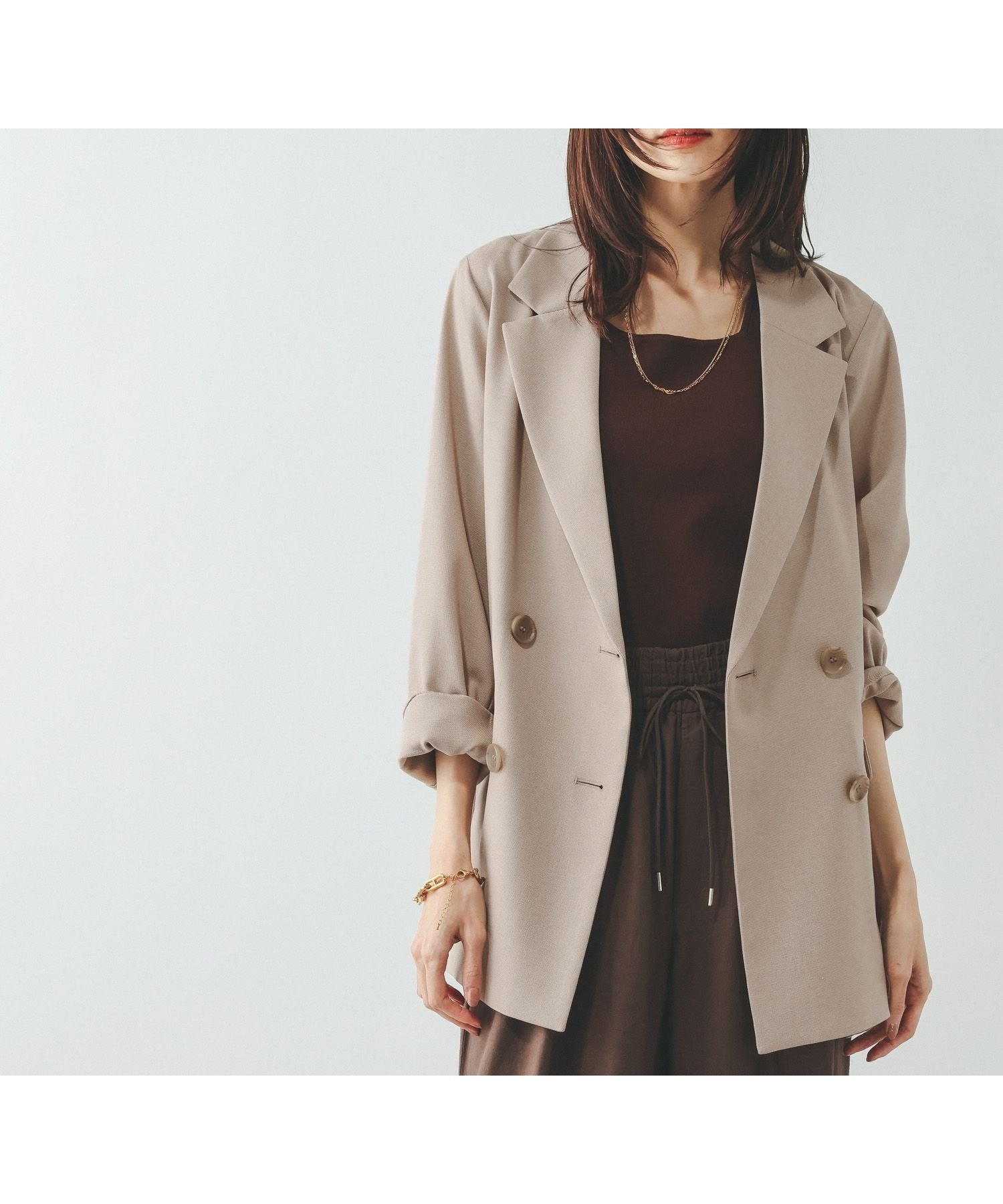 【グローバルワーク/GLOBAL WORK】のお手入れラクラクセットアップ/ダブルジャケット/601280 インテリア・キッズ・メンズ・レディースファッション・服の通販 founy(ファニー) 　ファッション　Fashion　レディースファッション　Fashion for Women　アウター　Coat / Outerwear Collection　レディースジャケット・軽アウター　Jackets　おすすめ　Recommended / Our Picks　ジャケット　Jacket, Outerwear　ストレッチ　Stretch, Stretchy Fabric　ストレート　Straight, Straight Cut　セットアップ　Set-Up, Coordinated Outfit　ダブル　Double, Double-Breasted　チェック　Check, Plaid, Tartan　デニム　Denim, Jeans Material　バランス　Balance, Style Balance　マニッシュ　Mannish, Boyish　レース　Lace, Lace Fabric　ロング　Long, Long-Length　ワイド　Wide, Wide Fit　人気　Popular, Best Seller　ビジネス 仕事 通勤　Business / Work / Commuting　夏　Summer　春　Spring　羽織　Haori, Light Jacket　ベージュ51|ID: prp329100004933329 ipo3291000000037028967