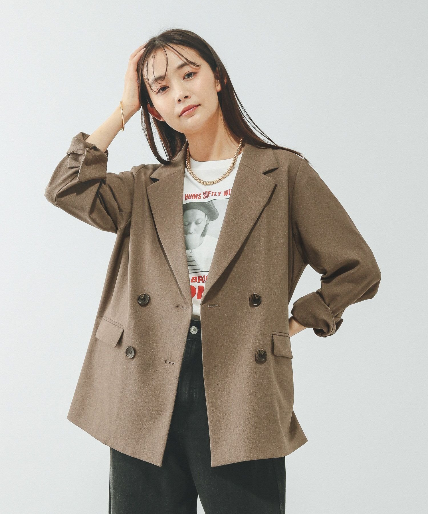 【グローバルワーク/GLOBAL WORK】のお手入れラクラクセットアップ/ダブルジャケット/601280 インテリア・キッズ・メンズ・レディースファッション・服の通販 founy(ファニー) 　ファッション　Fashion　レディースファッション　Fashion for Women　アウター　Coat / Outerwear Collection　レディースジャケット・軽アウター　Jackets　おすすめ　Recommended / Our Picks　ジャケット　Jacket, Outerwear　ストレッチ　Stretch, Stretchy Fabric　ストレート　Straight, Straight Cut　セットアップ　Set-Up, Coordinated Outfit　ダブル　Double, Double-Breasted　チェック　Check, Plaid, Tartan　デニム　Denim, Jeans Material　バランス　Balance, Style Balance　マニッシュ　Mannish, Boyish　レース　Lace, Lace Fabric　ロング　Long, Long-Length　ワイド　Wide, Wide Fit　人気　Popular, Best Seller　ビジネス 仕事 通勤　Business / Work / Commuting　夏　Summer　春　Spring　羽織　Haori, Light Jacket　ブラウン55|ID: prp329100004933329 ipo3291000000037028968