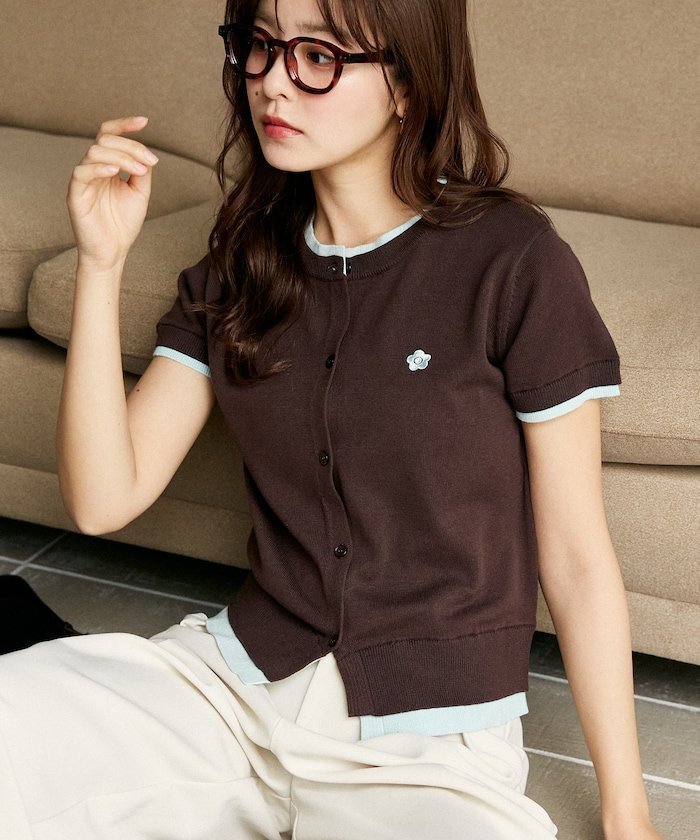 【フリークスストア/FREAK'S STORE】のレイヤード風 ショートスリーブ ニット カーディガン 限定展開 インテリア・キッズ・メンズ・レディースファッション・服の通販 founy(ファニー) 　ファッション　Fashion　レディースファッション　Fashion for Women　トップス・カットソー　Cut & Sew Tops　ニット　Knit Tops & Sweaters　カーディガン・羽織り　Layered Style Cardigans　インナー　Innerwear　カーディガン　Cardigan, Knitwear　コラボ　Collaboration, Collab　コンパクト　Compact, Small Size　ショート　Short, Short Length　スペシャル　Special, Limited Edition　スラックス　Slacks, Dress Pants　スリーブ　Sleeve, Long Sleeve / Short Sleeve　デニム　Denim, Jeans Material　トレンド　Trend, Trending Now　羽織　Haori, Light Jacket　ミニスカート　Mini Skirt, Short Skirt　リアル　Real, Realistic　ワンポイント　One Point, Statement Accent　S/S・春夏　SS, Spring/Summer, Warm Season　夏　Summer　2026年　2026　ブラウン|ID: prp329100004933337 ipo3291000000037029029