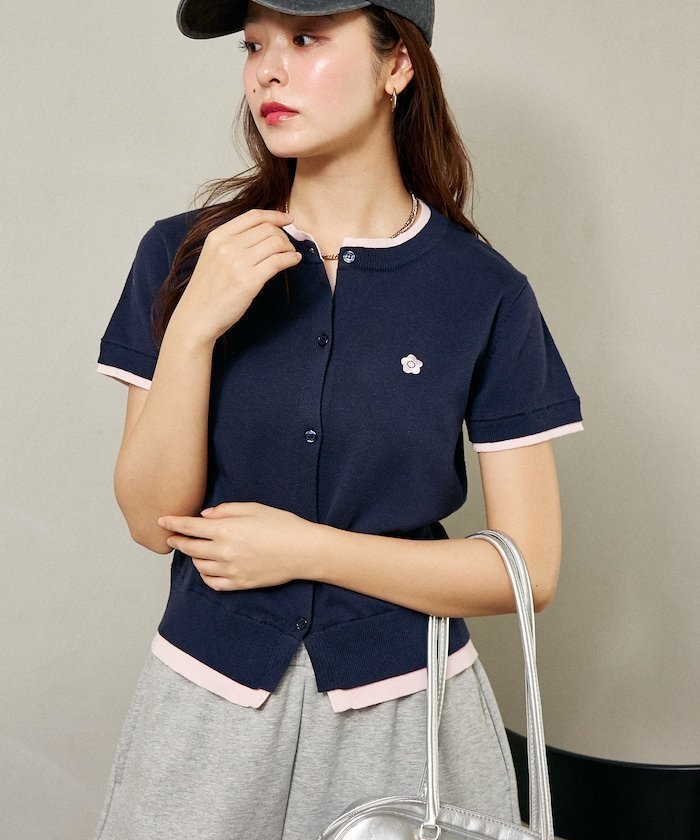 【フリークスストア/FREAK'S STORE】のレイヤード風 ショートスリーブ ニット カーディガン 限定展開 インテリア・キッズ・メンズ・レディースファッション・服の通販 founy(ファニー) 　ファッション　Fashion　レディースファッション　Fashion for Women　トップス・カットソー　Cut & Sew Tops　ニット　Knit Tops & Sweaters　カーディガン・羽織り　Layered Style Cardigans　インナー　Innerwear　カーディガン　Cardigan, Knitwear　コラボ　Collaboration, Collab　コンパクト　Compact, Small Size　ショート　Short, Short Length　スペシャル　Special, Limited Edition　スラックス　Slacks, Dress Pants　スリーブ　Sleeve, Long Sleeve / Short Sleeve　デニム　Denim, Jeans Material　トレンド　Trend, Trending Now　羽織　Haori, Light Jacket　ミニスカート　Mini Skirt, Short Skirt　リアル　Real, Realistic　ワンポイント　One Point, Statement Accent　S/S・春夏　SS, Spring/Summer, Warm Season　夏　Summer　2026年　2026　ネイビー|ID: prp329100004933337 ipo3291000000037029030