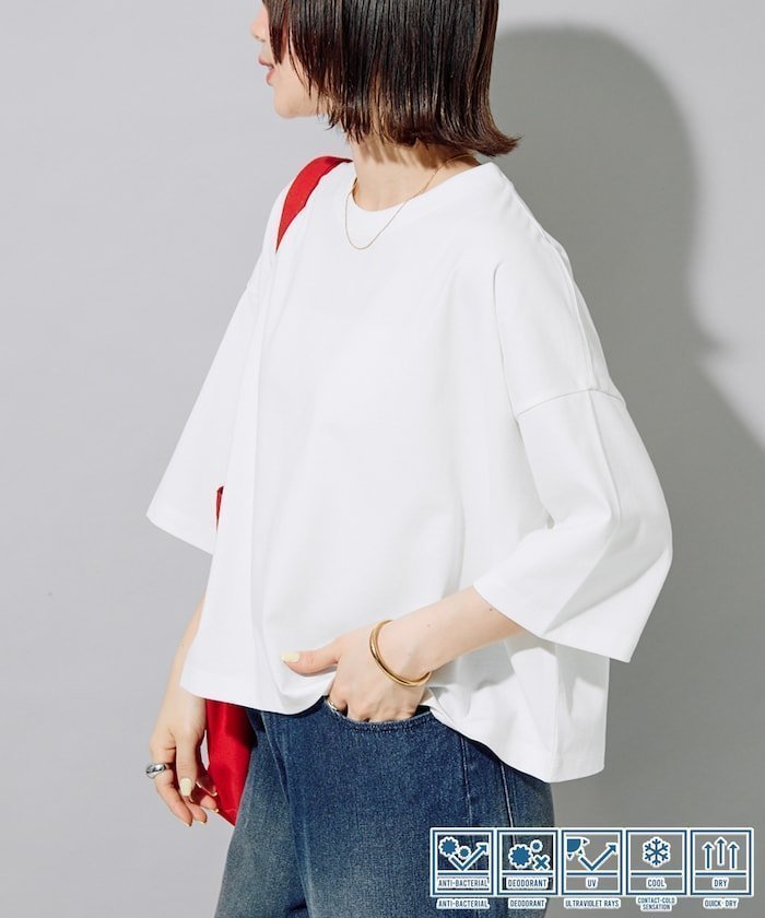 【フリークスストア/FREAK'S STORE】の限定展開 接触冷感・吸水速乾・UVカット・抗菌・防臭 STORATECH クロップド ワイド Tシャツ インテリア・キッズ・メンズ・レディースファッション・服の通販 founy(ファニー) 　ファッション　Fashion　レディースファッション　Fashion for Women　トップス・カットソー　Cut & Sew Tops　シャツ・ブラウス・オフィスカジュアル　Elegant Blouses & Button-Ups　ロングTシャツ・Tシャツ　Longline T-Shirts & Tees　キャップ　Cap, Baseball Cap　クロップド　Cropped, Short Length　コンパクト　Compact, Small Size　吸水　Absorbent, Quick-Dry　抗菌　Antibacterial, Bacteria-Resistant　スラックス　Slacks, Dress Pants　チェック　Check, Plaid, Tartan　トレンド　Trend, Trending Now　バランス　Balance, Style Balance　ビッグ　Big, Oversized　ベーシック　Basic, Essential　ボックス　Boxy, Box Shape　ボトム　Bottoms, Lower Wear　半袖　Short Sleeve, Half Sleeve　リラックス　Relax, Relaxed Fit　ワイド　Wide, Wide Fit　S/S・春夏　SS, Spring/Summer, Warm Season　おすすめ　Recommended / Our Picks　夏　Summer　エレガント 上品　Elegant　2026年　2026　オフホワイト|ID: prp329100004933339 ipo3291000000037029037