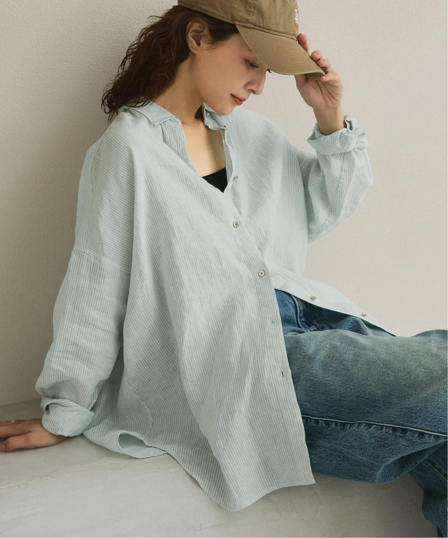 【スピック&スパン/Spick & Span】の《ゆったりサイズ》追加 80リネンカシュクール ビッグシャツ インテリア・キッズ・メンズ・レディースファッション・服の通販 founy(ファニー) 　ファッション　Fashion　レディースファッション　Fashion for Women　トップス・カットソー　Cut & Sew Tops　シャツ・ブラウス・オフィスカジュアル　Elegant Blouses & Button-Ups　イエロー　Yellow　インナー　Innerwear　オレンジ　Orange　カシュクール　Wrap Design　ストライプ　Stripe, Striped Pattern　タンク　Tank Top, Sleeveless Top　定番　Standard, Basic Item　ビッグ　Big, Oversized　リネン　Linen, Linen Fabric　リラックス　Relax, Relaxed Fit　再入荷　Restock / Back in Stock　おすすめ　Recommended / Our Picks　エレガント 上品　Elegant　グリーンべース|ID: prp329100004933358 ipo3291000000037029182