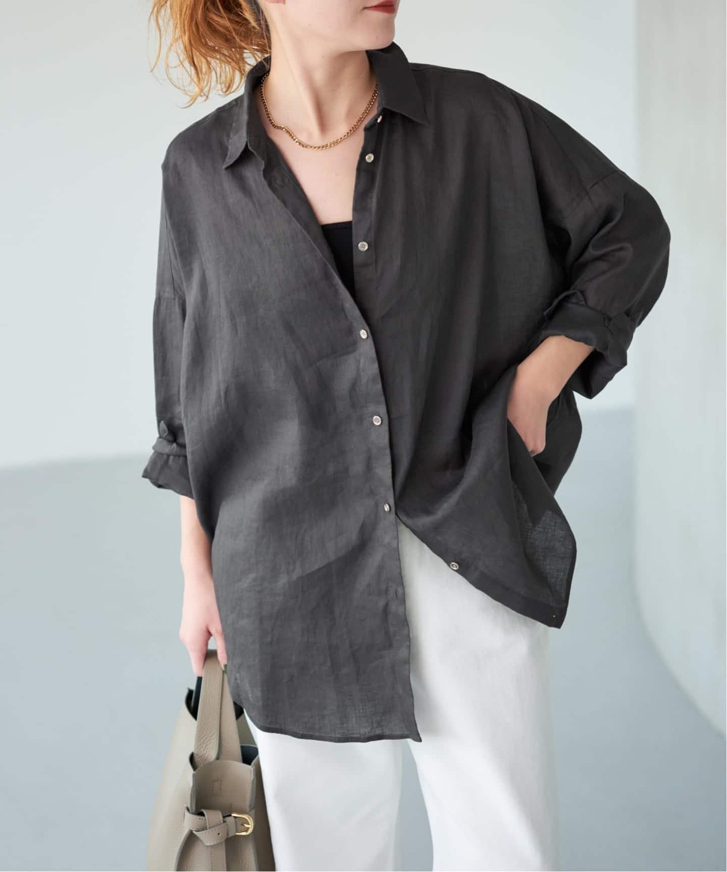 【スピック&スパン/Spick & Span】の《ゆったりサイズ》追加 80リネンカシュクール ビッグシャツ インテリア・キッズ・メンズ・レディースファッション・服の通販 founy(ファニー) 　ファッション　Fashion　レディースファッション　Fashion for Women　トップス・カットソー　Cut & Sew Tops　シャツ・ブラウス・オフィスカジュアル　Elegant Blouses & Button-Ups　イエロー　Yellow　インナー　Innerwear　オレンジ　Orange　カシュクール　Wrap Design　ストライプ　Stripe, Striped Pattern　タンク　Tank Top, Sleeveless Top　定番　Standard, Basic Item　ビッグ　Big, Oversized　リネン　Linen, Linen Fabric　リラックス　Relax, Relaxed Fit　再入荷　Restock / Back in Stock　おすすめ　Recommended / Our Picks　エレガント 上品　Elegant　ブラック B|ID: prp329100004933358 ipo3291000000037029183