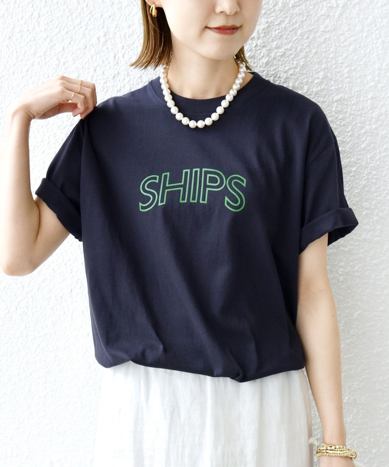 【シップス フォー ウィメン/SHIPS】の【WEB限定】 SHIPS ラウンド プリント ロゴ TEE インテリア・キッズ・メンズ・レディースファッション・服の通販 founy(ファニー) 　ファッション　Fashion　レディースファッション　Fashion for Women　インナー　Innerwear　カーディガン　Cardigan, Knitwear　シルバー　Silver, Metallic Silver　シンプル　Simple, Minimal　デニム　Denim, Jeans Material　プリント　Print, Printed Pattern　ベーシック　Basic, Essential　ラウンド　Round, Round Neck　リネン　Linen, Linen Fabric　おすすめ　Recommended / Our Picks　夏　Summer　2026年　2026　ダークブルー|ID: prp329100004933359 ipo3291000000037029209