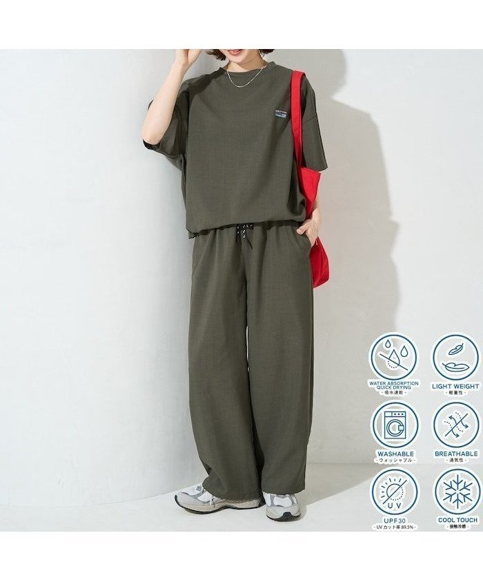 【フリークスストア/FREAK'S STORE】の限定展開 UVカット・接触冷感・吸水速乾 AiRide(エアライド) 半袖 TEE セットアップ インテリア・キッズ・メンズ・レディースファッション・服の通販 founy(ファニー) 　ファッション　Fashion　レディースファッション　Fashion for Women　トップス・カットソー　Cut & Sew Tops　洗える　Machine Washable　コンパクト　Compact, Small Size　吸水　Absorbent, Quick-Dry　軽量　Lightweight, Ultra Light　セットアップ　Set-Up, Coordinated Outfit　ドローストリング　Drawstring, Pull Cord　半袖　Short Sleeve, Half Sleeve　リラックス　Relax, Relaxed Fit　S/S・春夏　SS, Spring/Summer, Warm Season　夏　Summer　旅行　Travel　2026年　2026　オリーブ|ID: prp329100004933360 ipo3291000000037029220