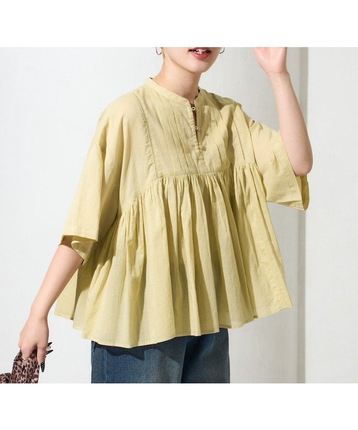 【フリークスストア/FREAK'S STORE】のインドタック切り替えフレアブラウス【限定展開】 インテリア・キッズ・メンズ・レディースファッション・服の通販 founy(ファニー) 　ファッション　Fashion　レディースファッション　Fashion for Women　トップス・カットソー　Cut & Sew Tops　シャツ・ブラウス・オフィスカジュアル　Elegant Blouses & Button-Ups　2026年　2026　インド　Indian Textile　フェミニン　Feminine, Girly　フレア　Flare, Flared　フロント　Front, Front Design　レース　Lace, Lace Fabric　切替　Switching, Contrast Panel　夏　Summer　S/S・春夏　SS, Spring/Summer, Warm Season　イエロー|ID: prp329100004933362 ipo3291000000037029236