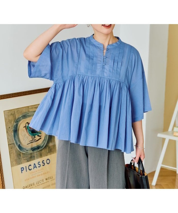 【フリークスストア/FREAK'S STORE】のインドタック切り替えフレアブラウス【限定展開】 インテリア・キッズ・メンズ・レディースファッション・服の通販 founy(ファニー) 　ファッション　Fashion　レディースファッション　Fashion for Women　トップス・カットソー　Cut & Sew Tops　シャツ・ブラウス・オフィスカジュアル　Elegant Blouses & Button-Ups　2026年　2026　インド　Indian Textile　フェミニン　Feminine, Girly　フレア　Flare, Flared　フロント　Front, Front Design　レース　Lace, Lace Fabric　切替　Switching, Contrast Panel　夏　Summer　S/S・春夏　SS, Spring/Summer, Warm Season　ブルー|ID: prp329100004933362 ipo3291000000037029237