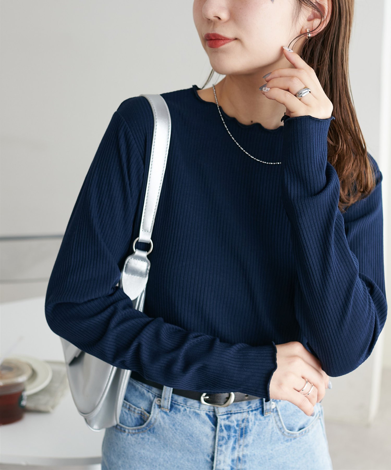 【ディスコート/Discoat】の【23色展開】前後2WAYリブメローロングスリーブ《WEB限定》 インテリア・キッズ・メンズ・レディースファッション・服の通販 founy(ファニー) 　ファッション　Fashion　レディースファッション　Fashion for Women　インナー　Innerwear　キャミワンピース　Cami Dress, Slip Dress　コンパクト　Compact, Small Size　サロペット　Overalls, Salopette　スリーブ　Sleeve, Long Sleeve / Short Sleeve　とろみ　Fluid, Flowy Fabric　デニム　Denim, Jeans Material　ロング　Long, Long-Length　おすすめ　Recommended / Our Picks　ネイビー|ID: prp329100004933367 ipo3291000000037029294