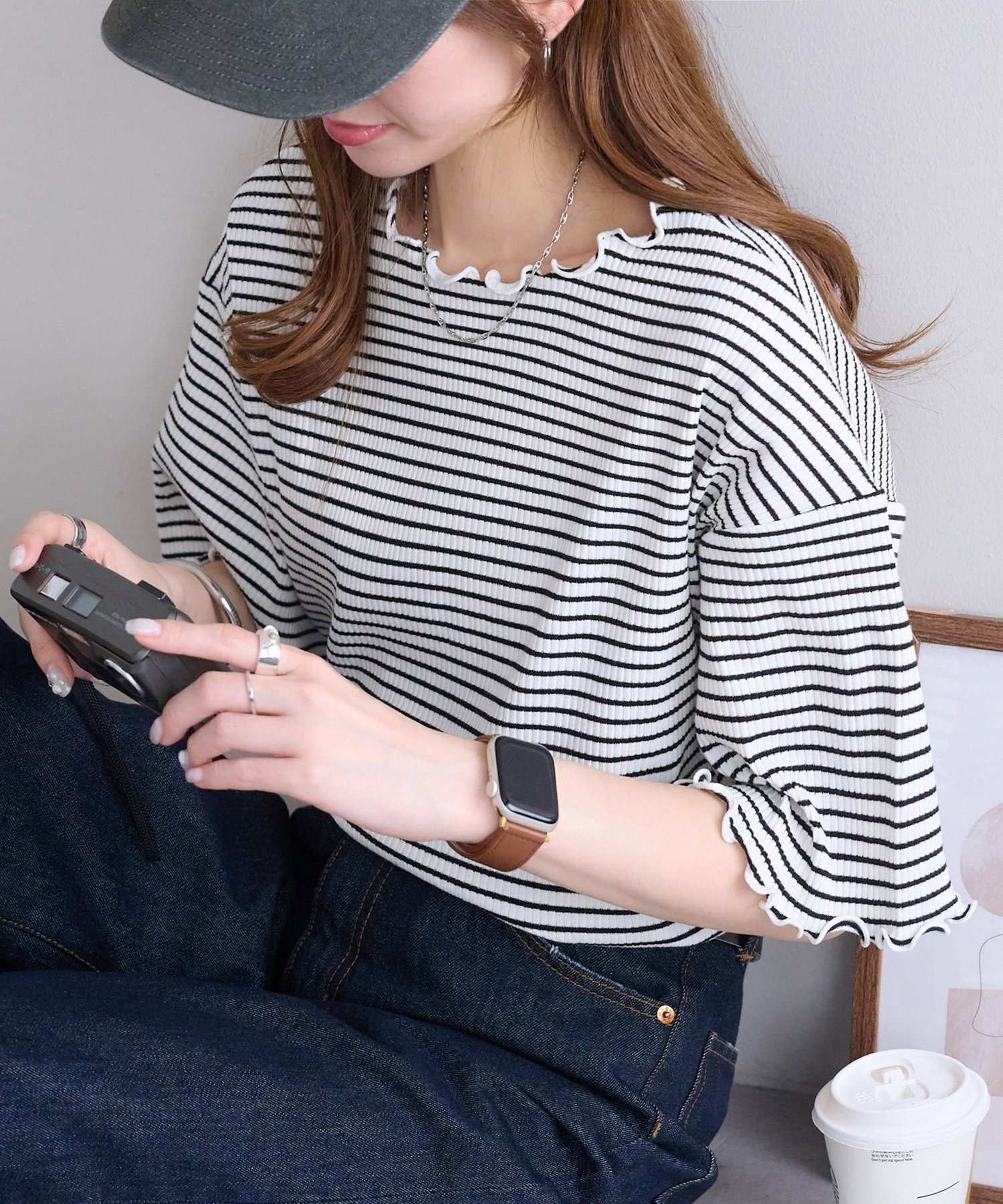 【ディスコート/Discoat】の【二の腕カバーにも◎】リブメローフレア5分袖≪WEB限定≫ インテリア・キッズ・メンズ・レディースファッション・服の通販 founy(ファニー) 　ファッション　Fashion　レディースファッション　Fashion for Women　トップス・カットソー　Cut & Sew Tops　シンプル　Simple, Minimal　パターン　Pattern, Design Print　フリル　Frill, Ruffle　ボーダー　Border, Stripe　無地　Plain, Solid Color　クリア|ID: prp329100004933369 ipo3291000000037029317