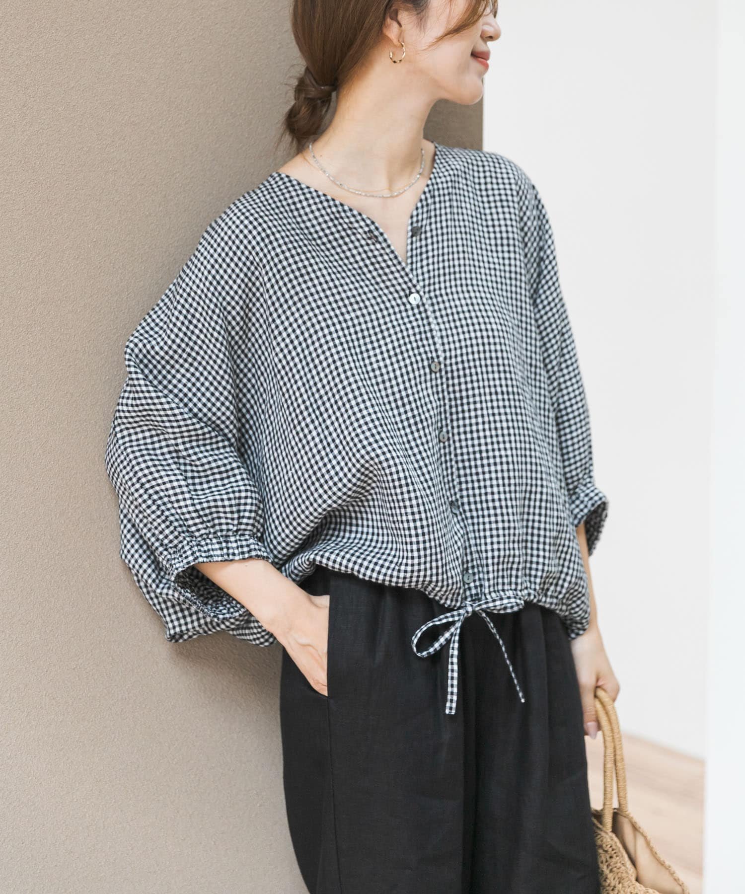 【アーバンリサーチ ドアーズ/URBAN RESEARCH DOORS】のリネンドロストドルマンブラウス インテリア・キッズ・メンズ・レディースファッション・服の通販 founy(ファニー) 　ファッション　Fashion　レディースファッション　Fashion for Women　トップス・カットソー　Cut & Sew Tops　シャツ・ブラウス・オフィスカジュアル　Elegant Blouses & Button-Ups　2026年　2026　ギンガム　Gingham, Gingham Fabric　チェック　Check, Plaid, Tartan　バランス　Balance, Style Balance　リネン　Linen, Linen Fabric　エレガント 上品　Elegant　夏　Summer　S/S・春夏　SS, Spring/Summer, Warm Season　無地　Plain, Solid Color　チェック|ID: prp329100004933370 ipo3291000000037029338