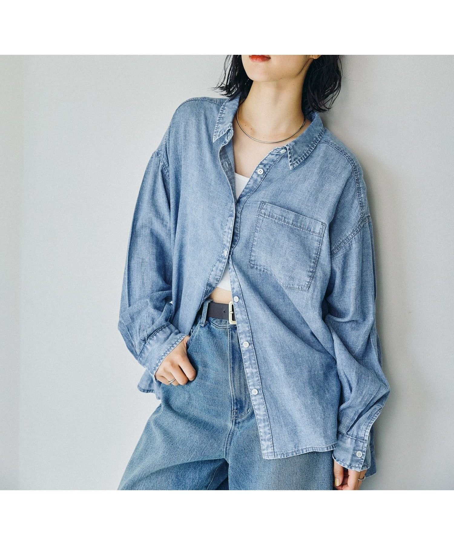 【レプシィム ローリーズファーム/LEPSIM LOWRYS FARM】のAIRデニム長袖シャツ 人気、トレンドファッション・服の通販 founy(ファニー) 　ファッション　Fashion　レディースファッション　Fashion for Women　トップス・カットソー　Cut & Sew Tops　シャツ・ブラウス・オフィスカジュアル　Elegant Blouses & Button-Ups　おすすめ　Recommended / Our Picks　シアー　Sheer, See-Through　デニム　Denim, Jeans Material　ビスチェ　Bustier, Corset Top　ベスト　Vest, Waistcoat　長袖　Long Sleeve, Full Sleeve　 other-1|ID: prp329100004933402 ipo3291000000037029523