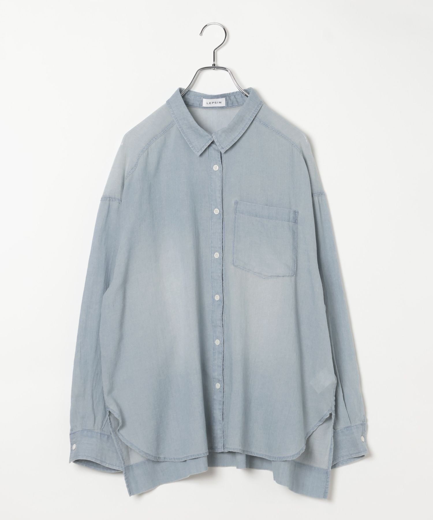 【レプシィム ローリーズファーム/LEPSIM LOWRYS FARM】のAIRデニム長袖シャツ インテリア・キッズ・メンズ・レディースファッション・服の通販 founy(ファニー) 　ファッション　Fashion　レディースファッション　Fashion for Women　トップス・カットソー　Cut & Sew Tops　シャツ・ブラウス・オフィスカジュアル　Elegant Blouses & Button-Ups　おすすめ　Recommended / Our Picks　シアー　Sheer, See-Through　デニム　Denim, Jeans Material　ビスチェ　Bustier, Corset Top　ベスト　Vest, Waistcoat　長袖　Long Sleeve, Full Sleeve　ライトブルー81|ID: prp329100004933402 ipo3291000000037029526